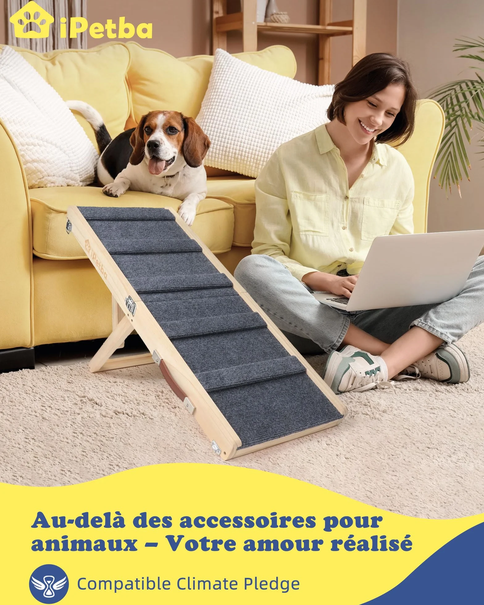Rampe pour Chien pour Lit & Canapé Antidérapant Pliable Réglable Jusqu'à 16 kg