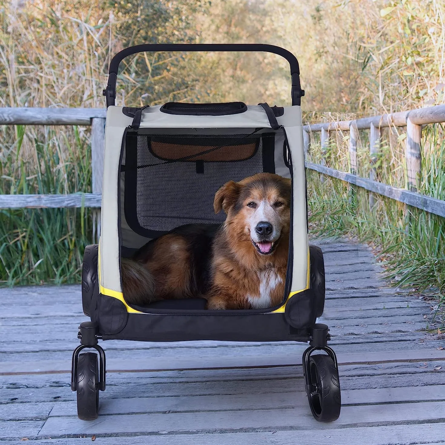 BingoPaw Poussette pour Chien Pliable 55kg Chariot Grand Chien Tissu 600D Oxford