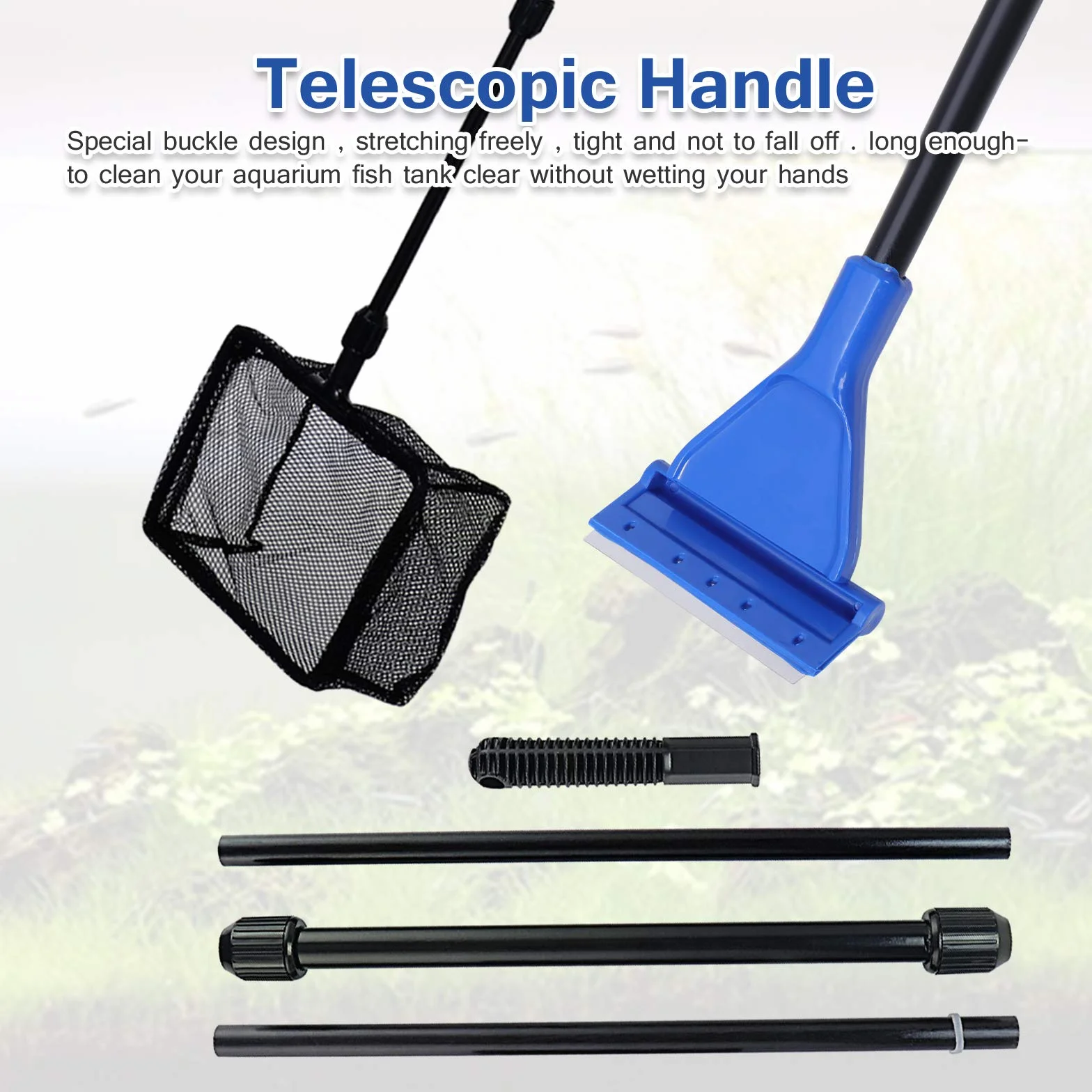 Kit d'outils de nettoyage pour aquarium 9 en 1, acier inoxydable, épuisette, râteau, fourche, grattoir