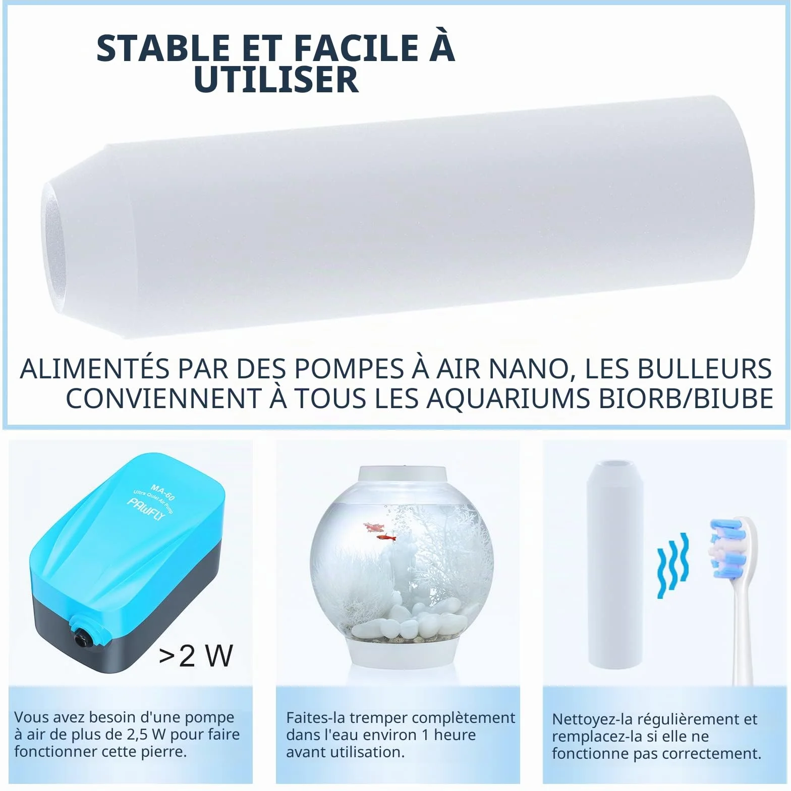 Pawfly Cylindres de Pierre à air pour Aquarium, 5 Pièces Mini Bubbler Blanc de Remplacement pour Tube spécifique Classic Flow Halo et Life Fish Tanks Diffuseur de Bulles pour Nano Air Pumps