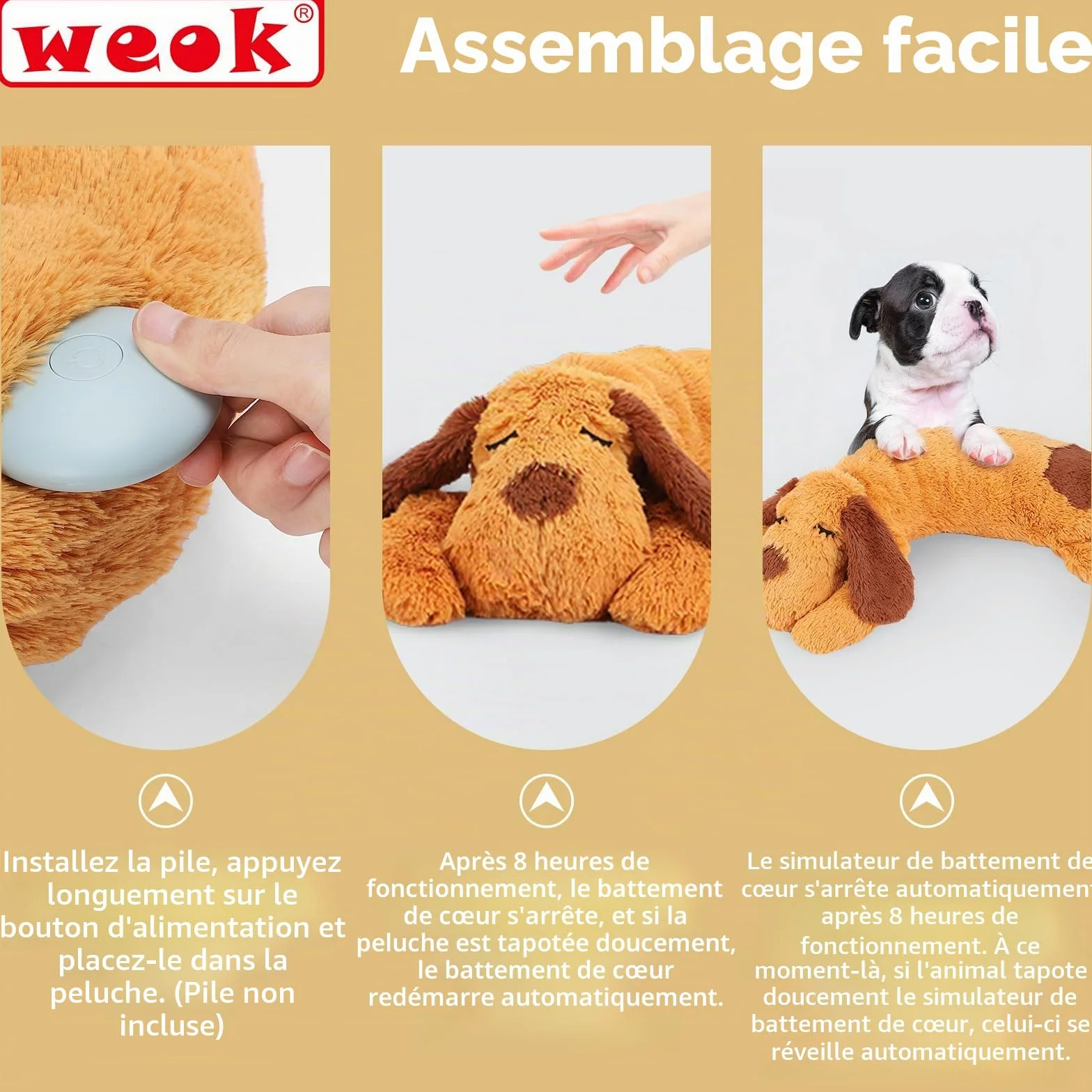 Jouet pour Chiot Oreiller Confortable Anti-Anxiété en Peluche avec Battements de Cœur pour Chiens et Chats