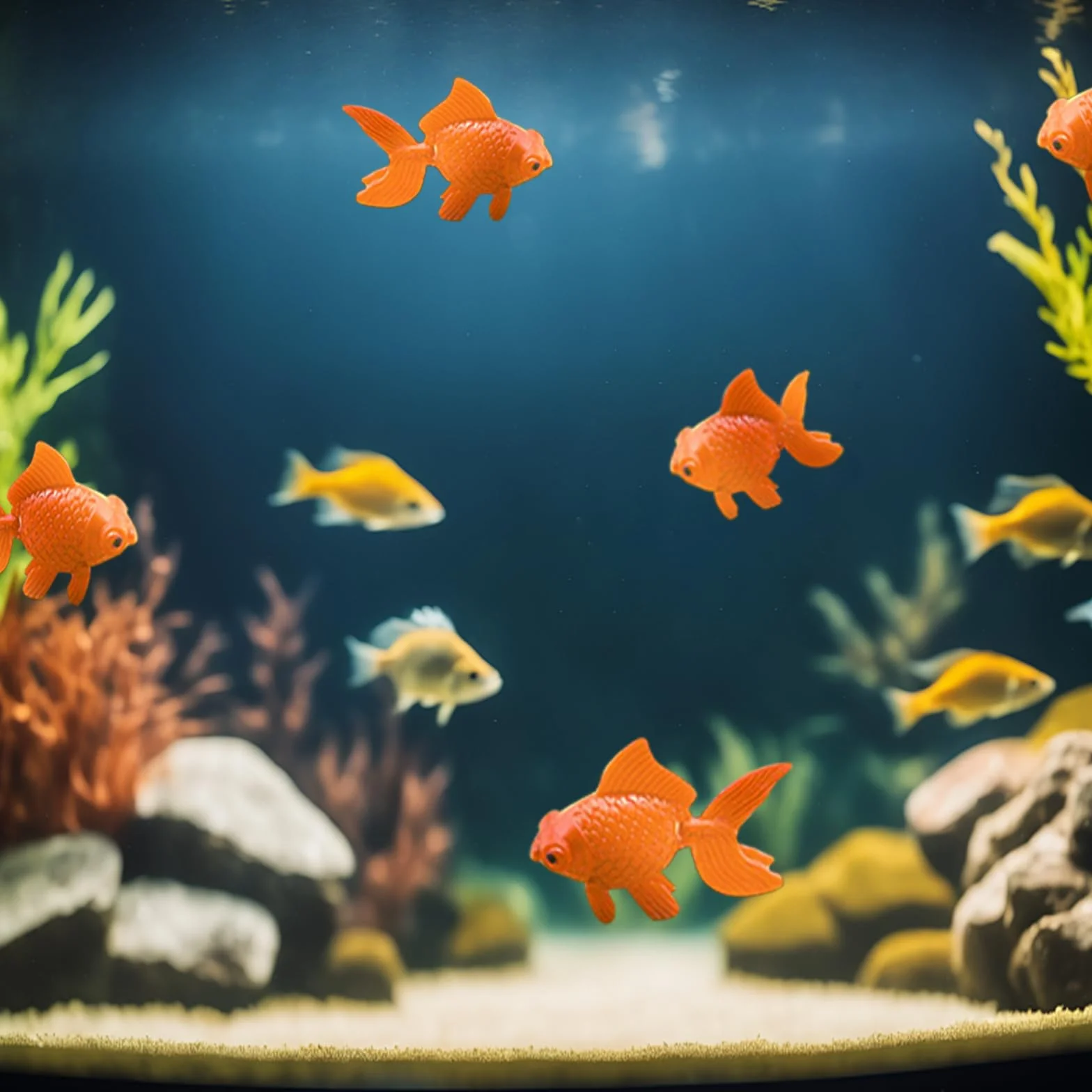 10 Pièces Poissons Artificiels Flottants pour Aquarium, Décors Poisson en Plastique (Orange)
