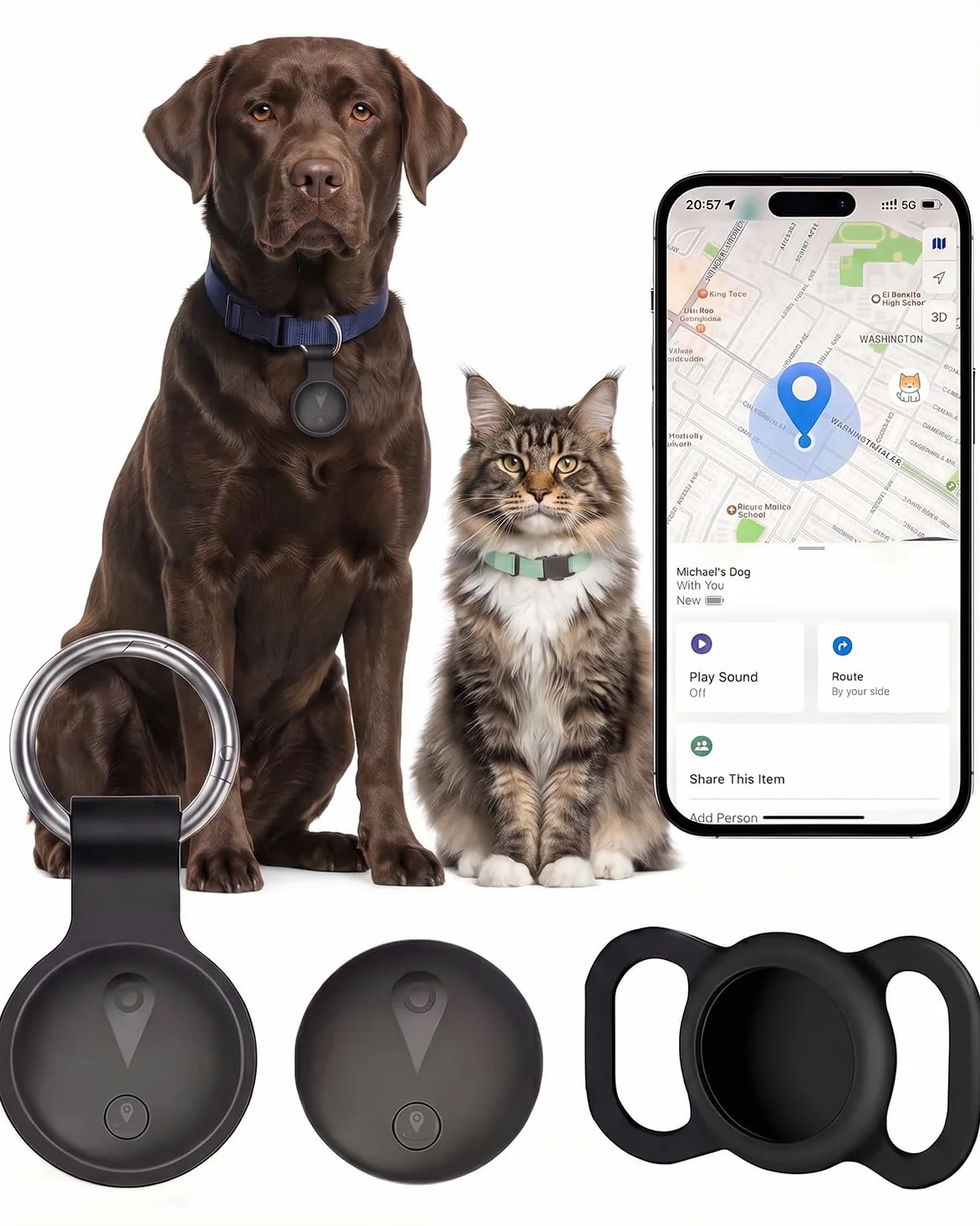 Traqueur GPS intelligent pour chiens, avec emplacement en temps réel, pour Android et iPhone, sans frais mensuels et sans carte SIM, avec support, étanche IP68, utilisation en intérieur et en