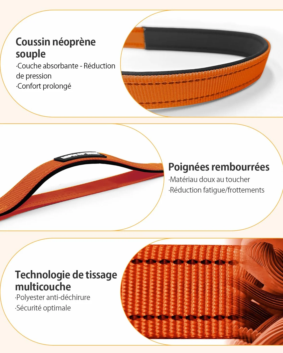 Harnais de Marche Main Libre pour Chien - Laisse Multifonctionnelle Renforcée 2.9m Réglable, Orange