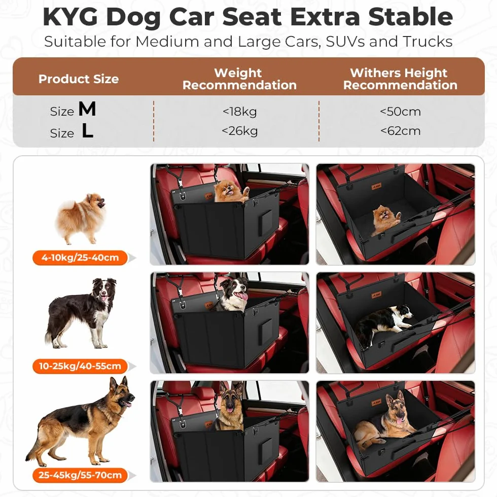 KYG Siège Auto pour Chien Imperméable Antidérapant Panier Voiture Transport Pet Taille Moyenne Grande
