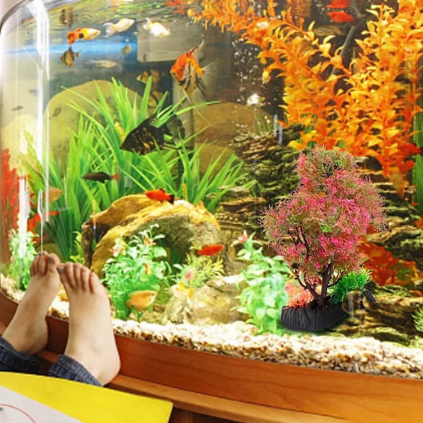 Plante Aquarium Artificielle 25 cm, Décoration Simulation avec Base Epaissie pour Poisson
