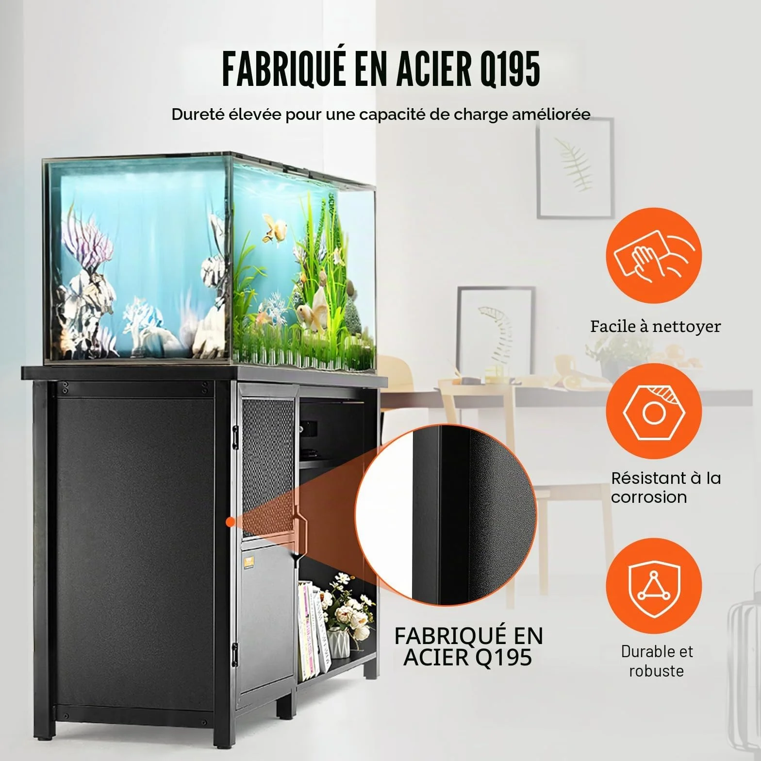 VEVOR Meuble pour Aquarium Charge 284 kg 132x50x82 cm Acier MDF avec Armoire Rangement Prise Électrique