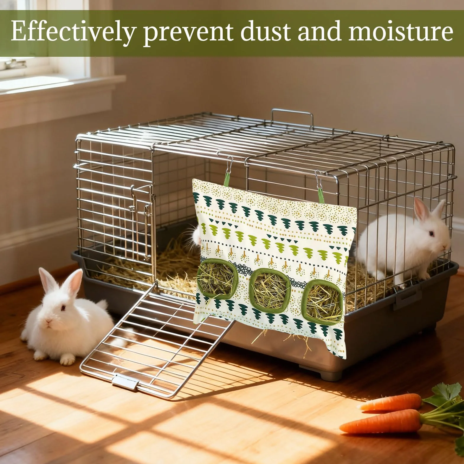 Sac à Foin Lapin, Râtelier Foin, Distributeur Foin Suspendu 3 Fenêtres pour Petits Animaux