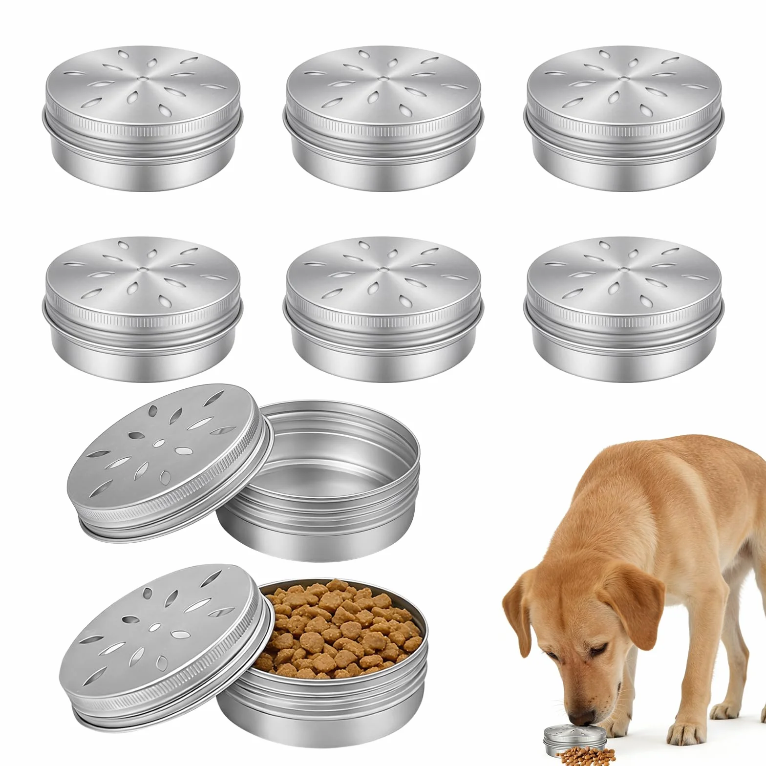 Conteneur pour Parfum pour Chiens, 60 ML Boîtes en Aluminium pour Parfum pour Chiens avec Aération, Accessoires pour Le Dressage des Chiens Renifleurs, Travail Olfactif, 8 Pièces