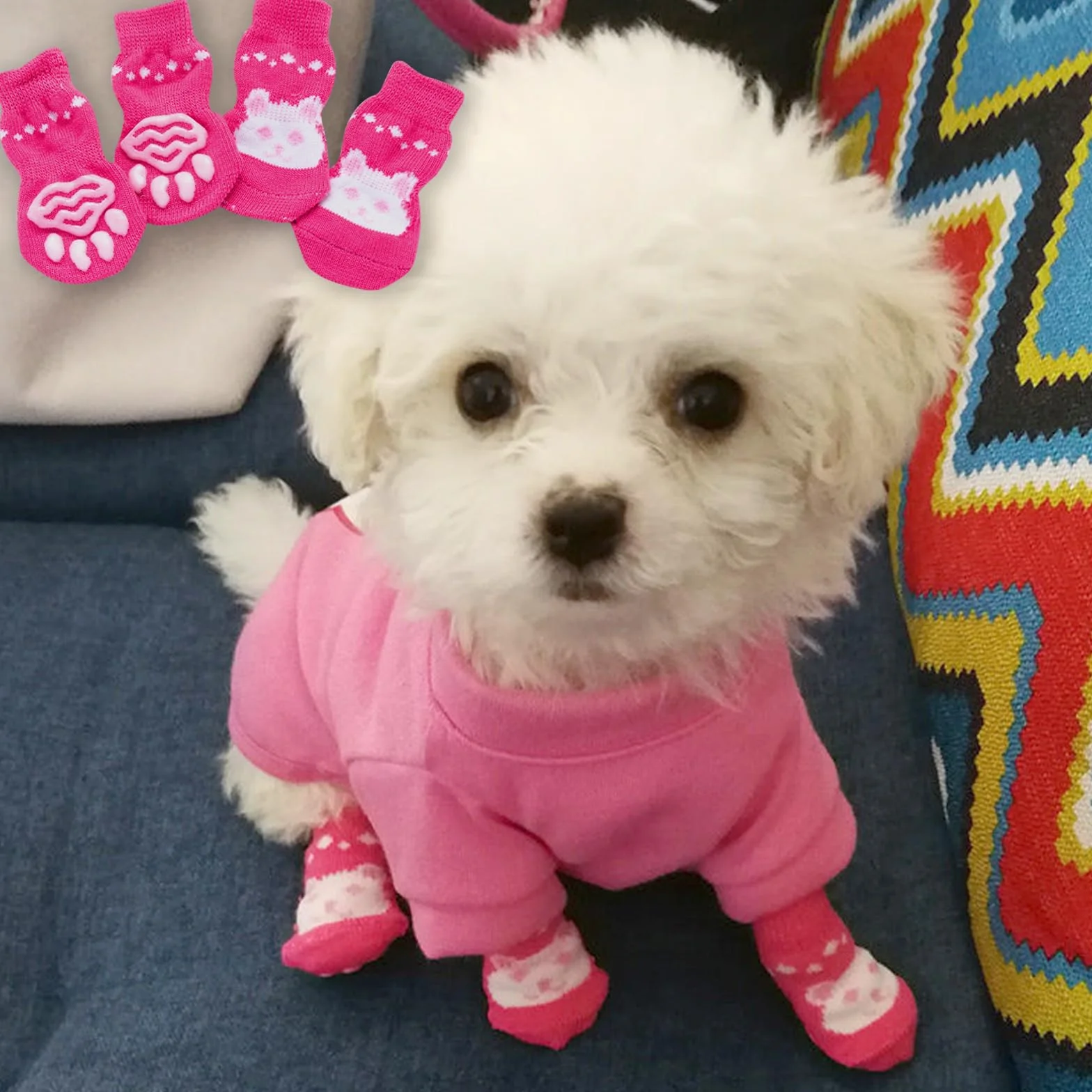 Chaussettes Antidérapantes pour Chien et Chat 16PCS Protège-Pattes Chaussons Petits Animaux
