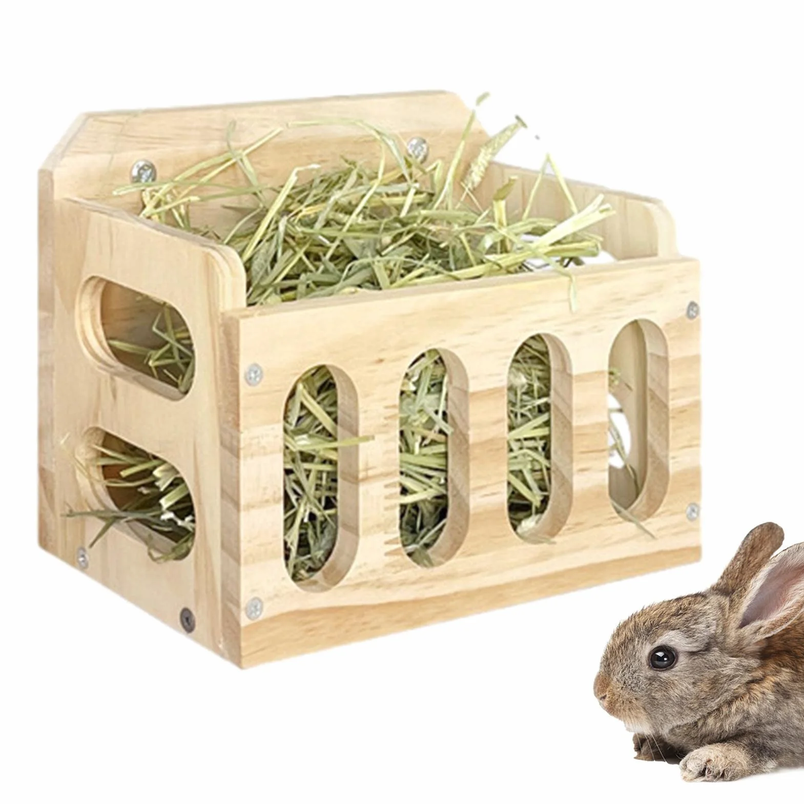 Distributeur de Foin en Bois pour Cochons d'Inde, Lapin et Cobaye - Râtelier à Foin pour Petits Animaux