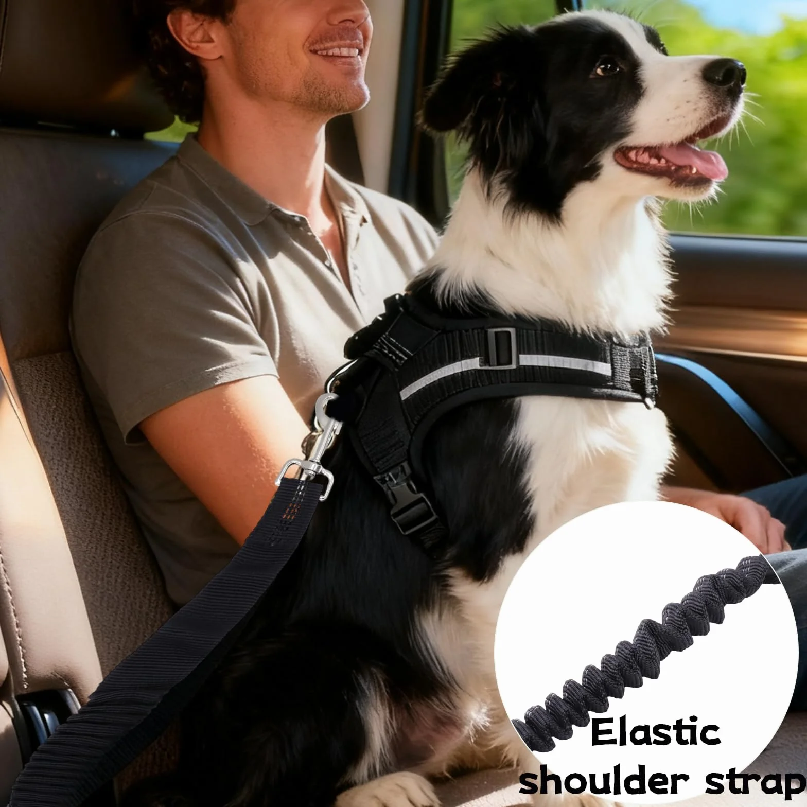 Sangle de Sécurité pour Chien avec Amortisseur Élastique, Mousqueton Solide et Longueur Réglable, Compatible avec Toutes Les Voitures pour Chien et Chat, pour Un Voyage Sûr