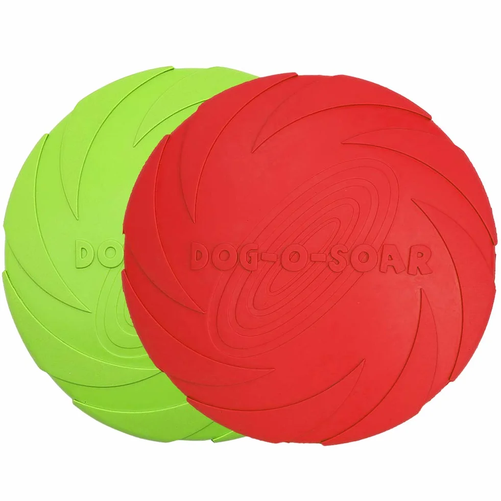Lot de 2 Disques Volants pour Chien en Caoutchouc Naturel 18 cm Terre et Eau Vert Rouge