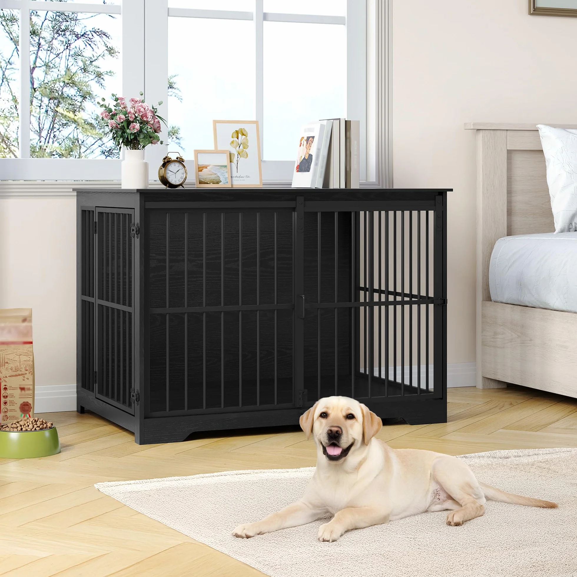 Hzuaneri Cage pour Chiens 110cm Table d’Appoint Niche Moderne 2 Portes 110 × 65 × 81 cm Noire