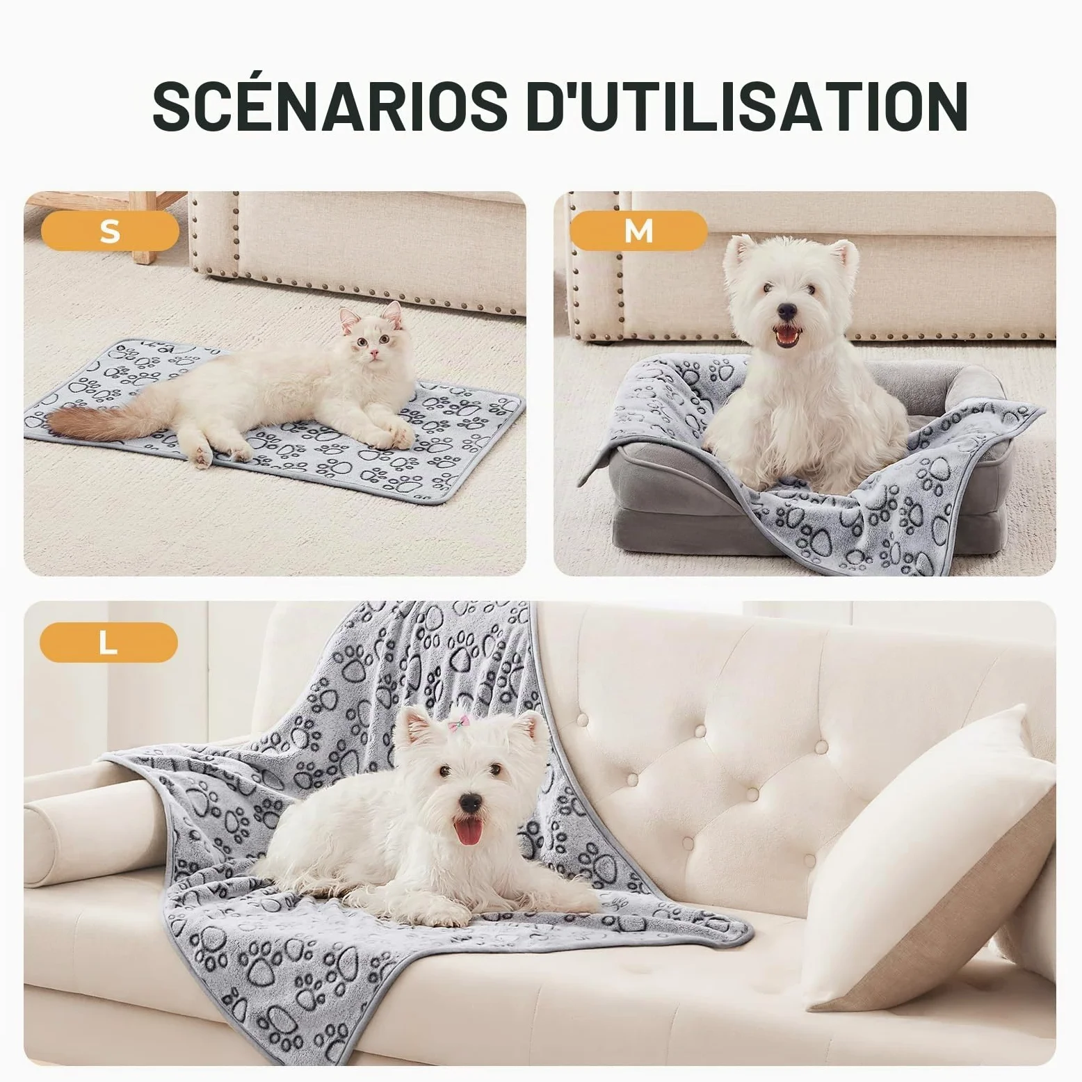 Lot de 3 couvertures en Polaire Douce pour Petit Chien et Chat de Taille Moyenne – Cadeau Essentiel pour Chat et Chiot – Gris – Taille L (104,1 x 78,7 cm)