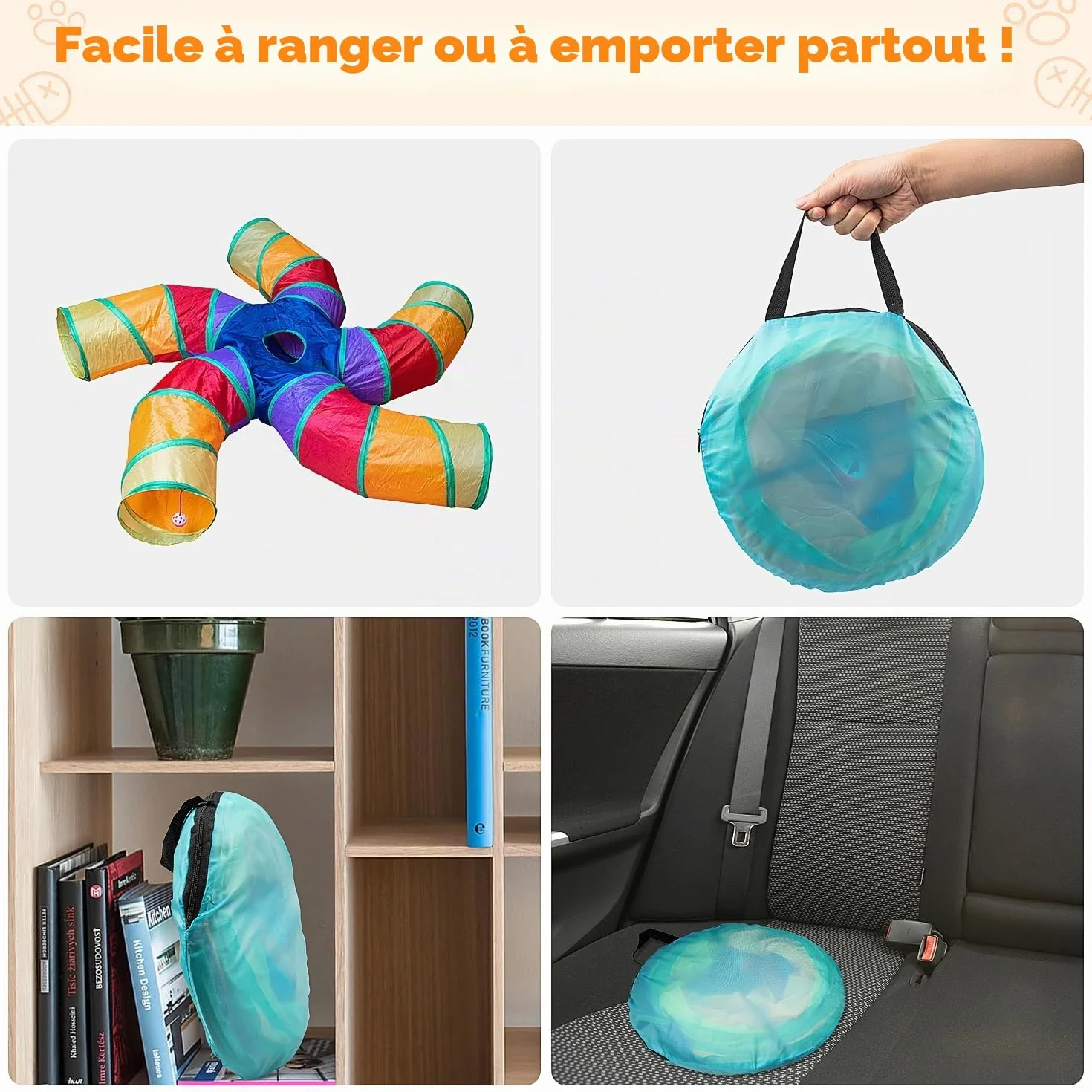 Tunnel de jeu pour chat d'intérieur, grand tunnel à 5 voies et tube pliable avec boule de jeu, tube S avec judas interactif, idéal pour l'exercice des chatons