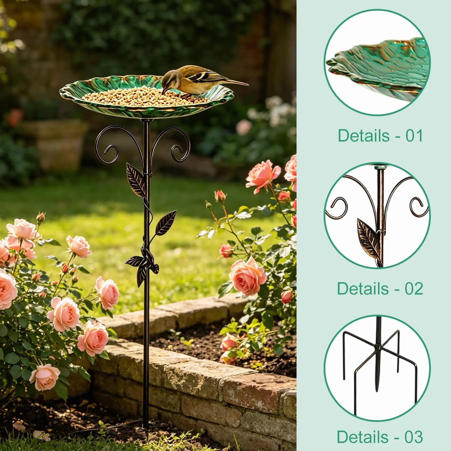 Bain d'oiseaux pour Extérieur 25,5CM avec Base Stable à 4 Branches