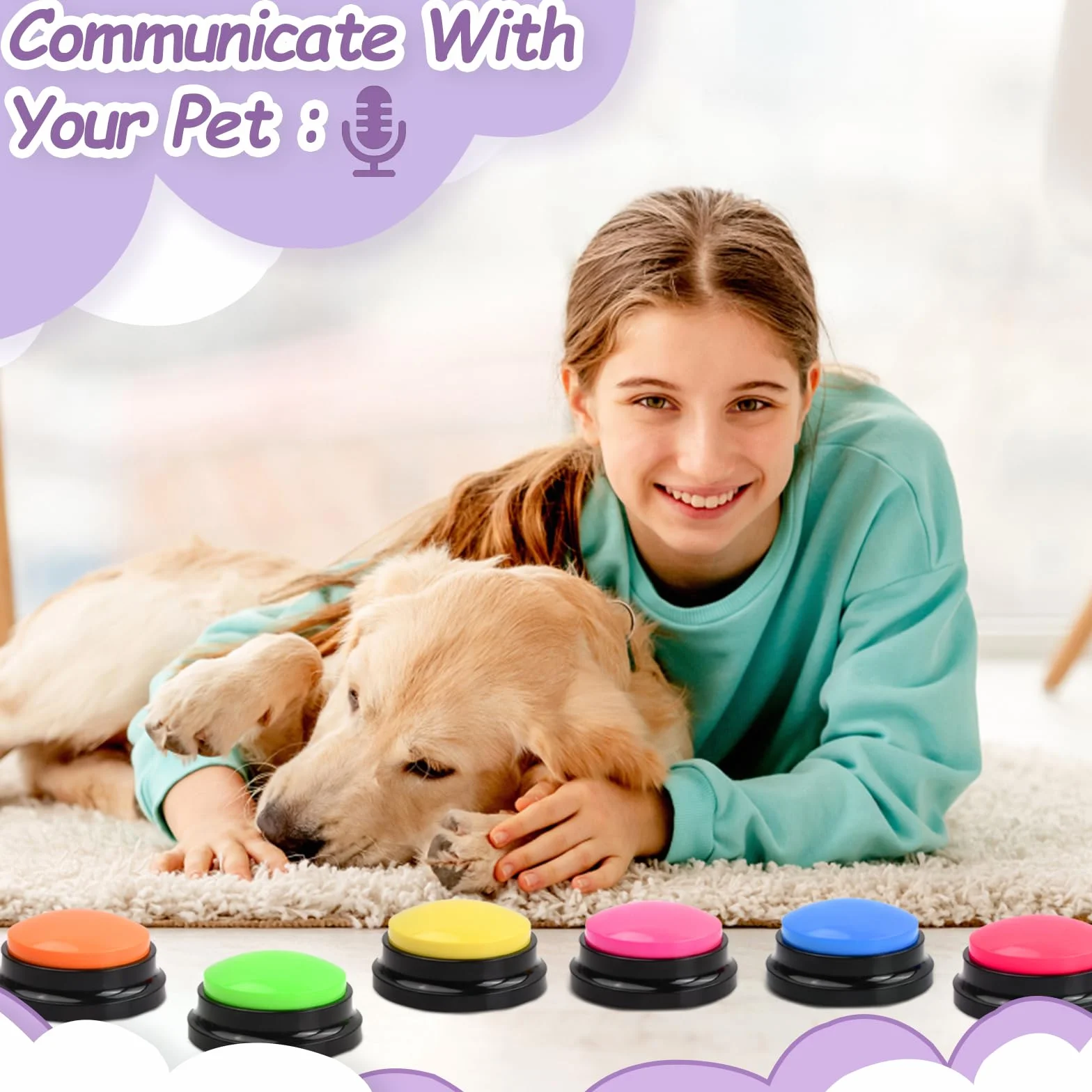 5 Pièces Chien Entraînement Boutons, Animaux Compagnie Communication Boutons, 30 Secondes Enregistrable Boutons de Réponse Parlant, Dressage Buzzer pour Chien Chiots Chat lEntraînement Communication
