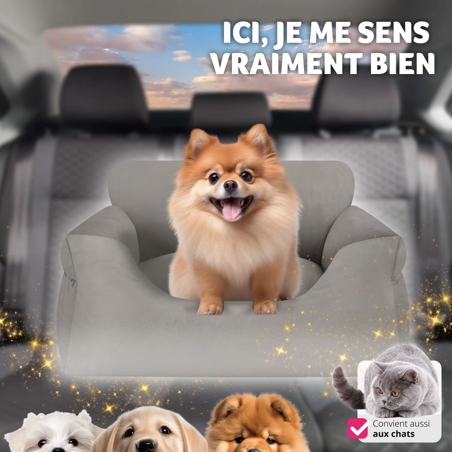 Tectake Siège Auto pour Chien Panier Déhoussable Imperméable Protection Voiture Avant Arrière Ceinture Lit Chien