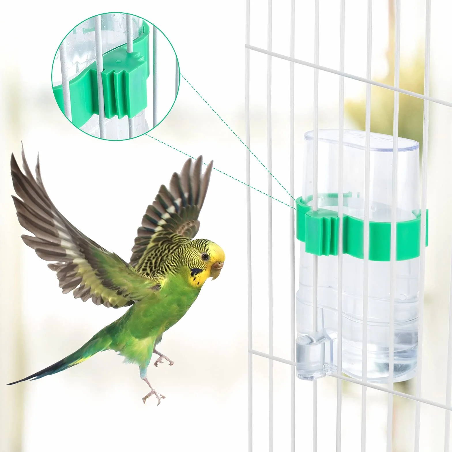Mangeoires et Abreuvoir Automatique pour Oiseaux - Distributeur d'Eau Transparent pour Perruche, Perroquet, Pigeon - Bouteille en Cage