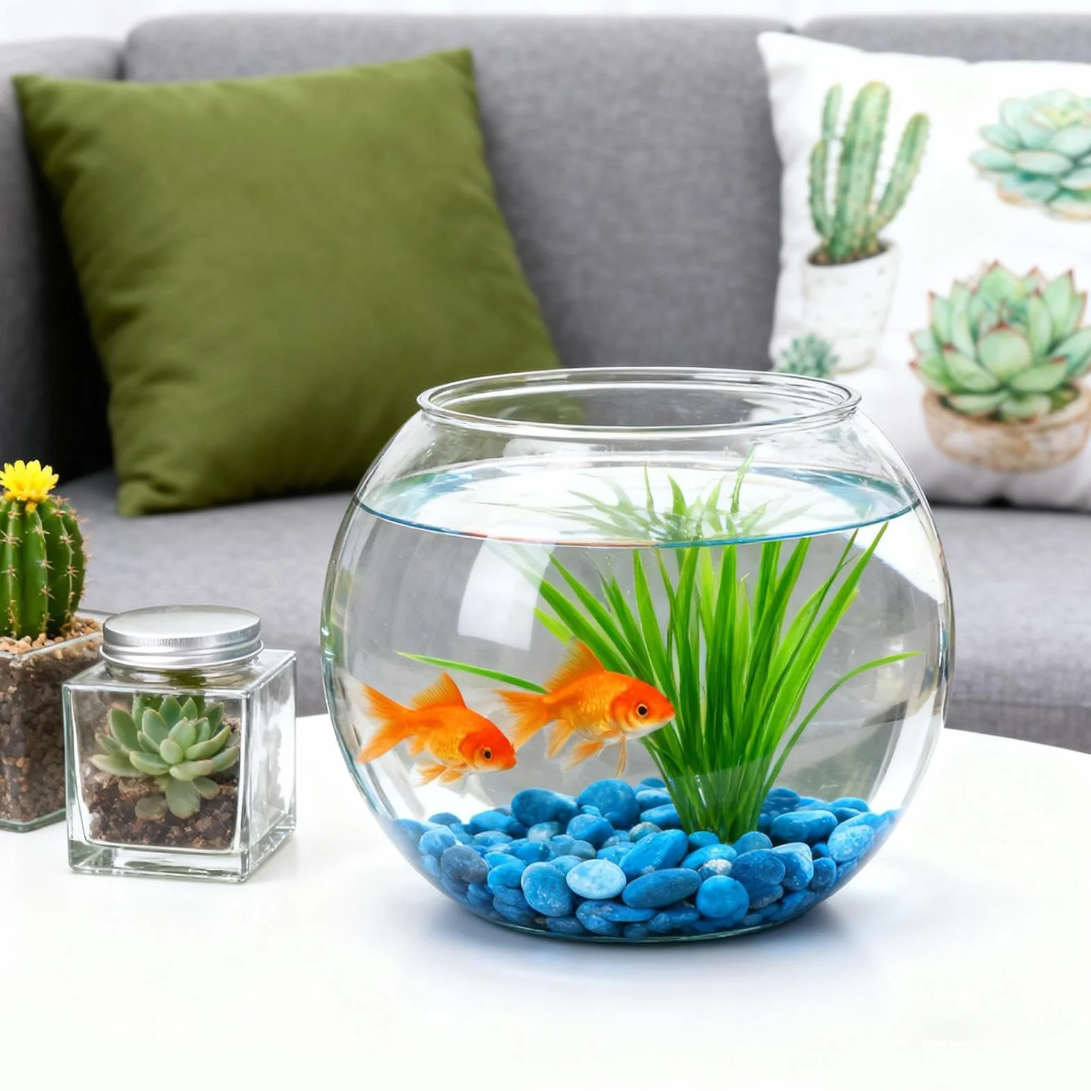 Bocal à Poissons Rond Transparent, Aquarium en Plastique Incassable, Mini Vase pour Poissons Rouges