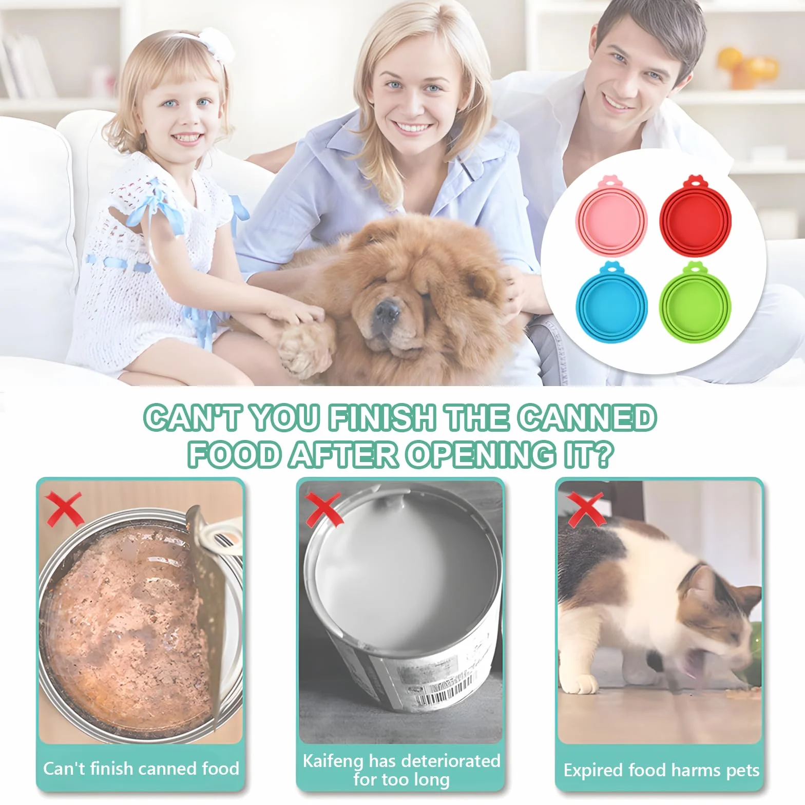 4 Pièces Couvercles Silicone de Conserve, Couvercles de Conserve pour Chien Chat Alimentaire Universels, Pet Food Can Lids, 3 en 1 Couvercle Boite de Conserve pour Le Stockage des Aliments