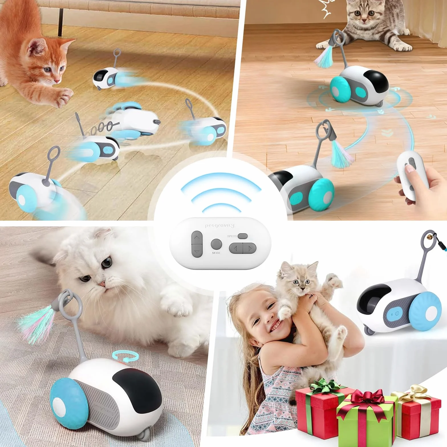 Jouet Interactif Chat Motorisé avec Télécommande Balle Intelligente 2 Modes Rechargeable USB