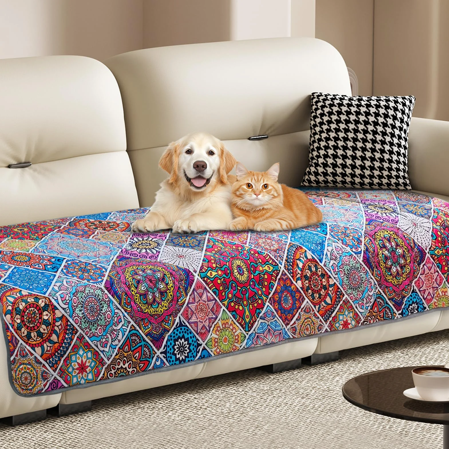 Couverture imperméable réversible pour chien style bohème 178x76 cm lavable