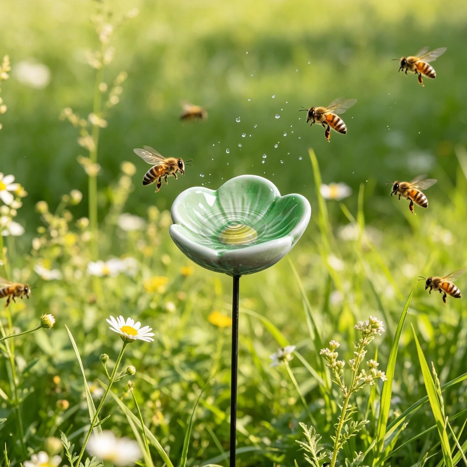 Bol en céramique Station d'Eau pour Abeilles Oiseaux Papillons - Abreuvoir et Mangeoire Jardin Extérieur