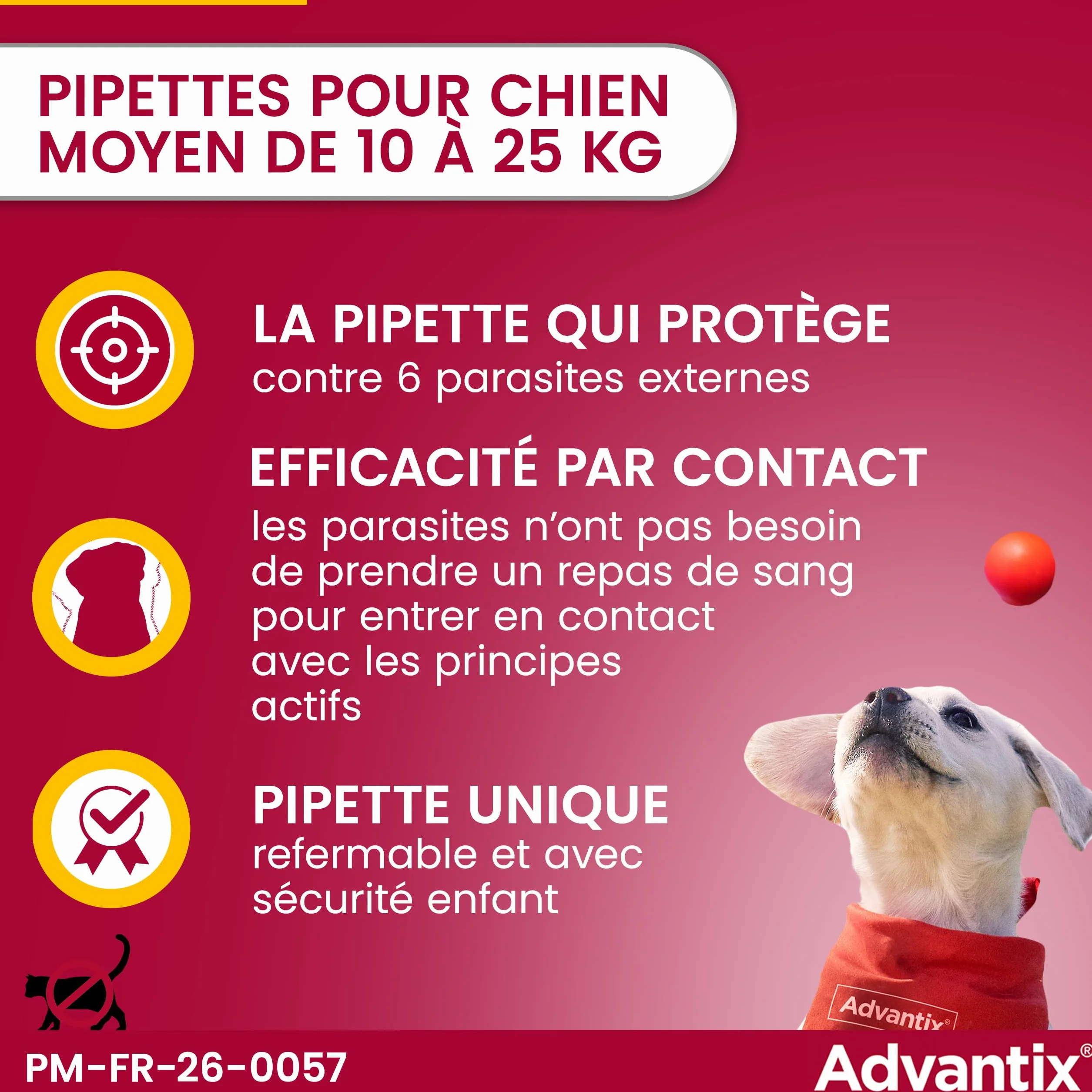 Advantix Chien Moyen 10-25 kg Pipettes 6 Parasites Traitement 4 Semaines 6 x 2,5 ml