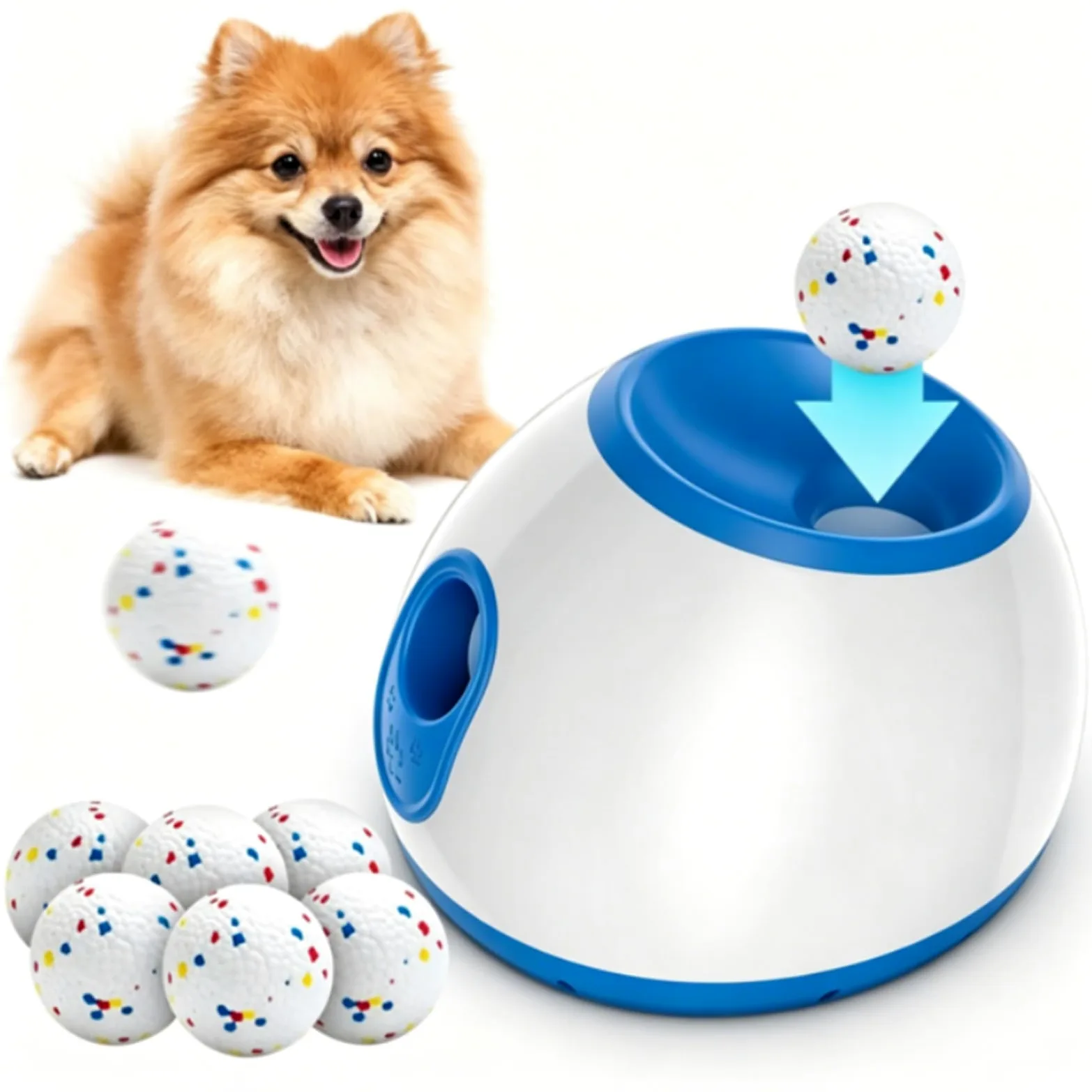 Lanceur de balles automatique pour chiens – Machine interactive de lancer de balles avec 3 distances de lancer réglables, incl. 6 balles de tennis, pour chiens de petite et moyenne taille