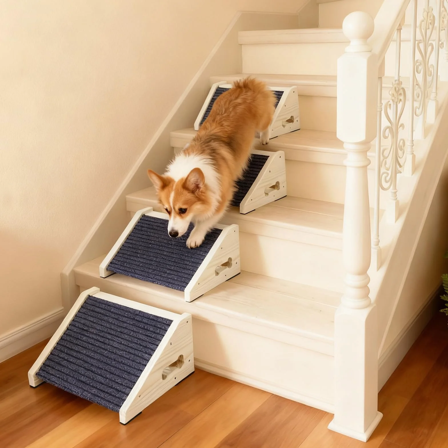 Marches Antidérapantes pour Chien 4 Pièces avec Moquette, Rampes à Angle Bas
