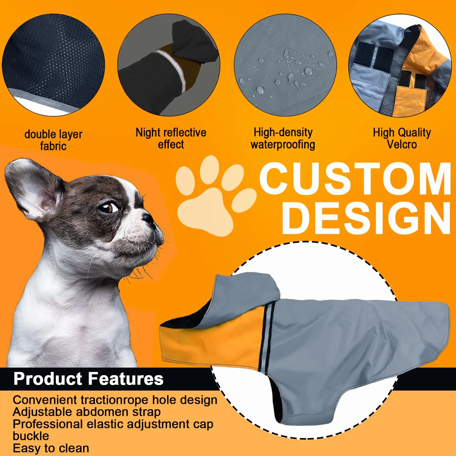 Imperméable pour chien avec capuche bandes réfléchissantes ultra-léger respirant petite moyenne grande taille