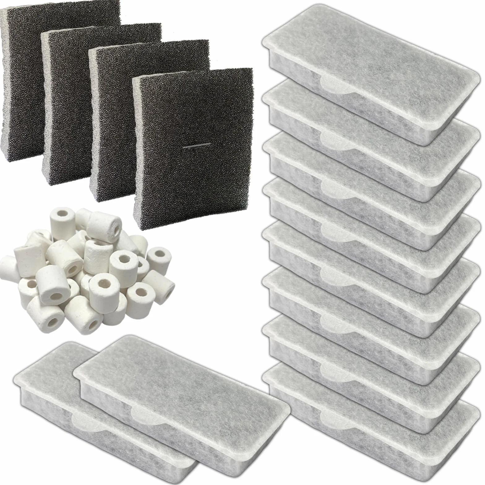 Kit de filtres d'aquarium compatible avec Askoll Pure M-L-XL, 200g anneaux céramique, 4 éponge, 10 charbon actif