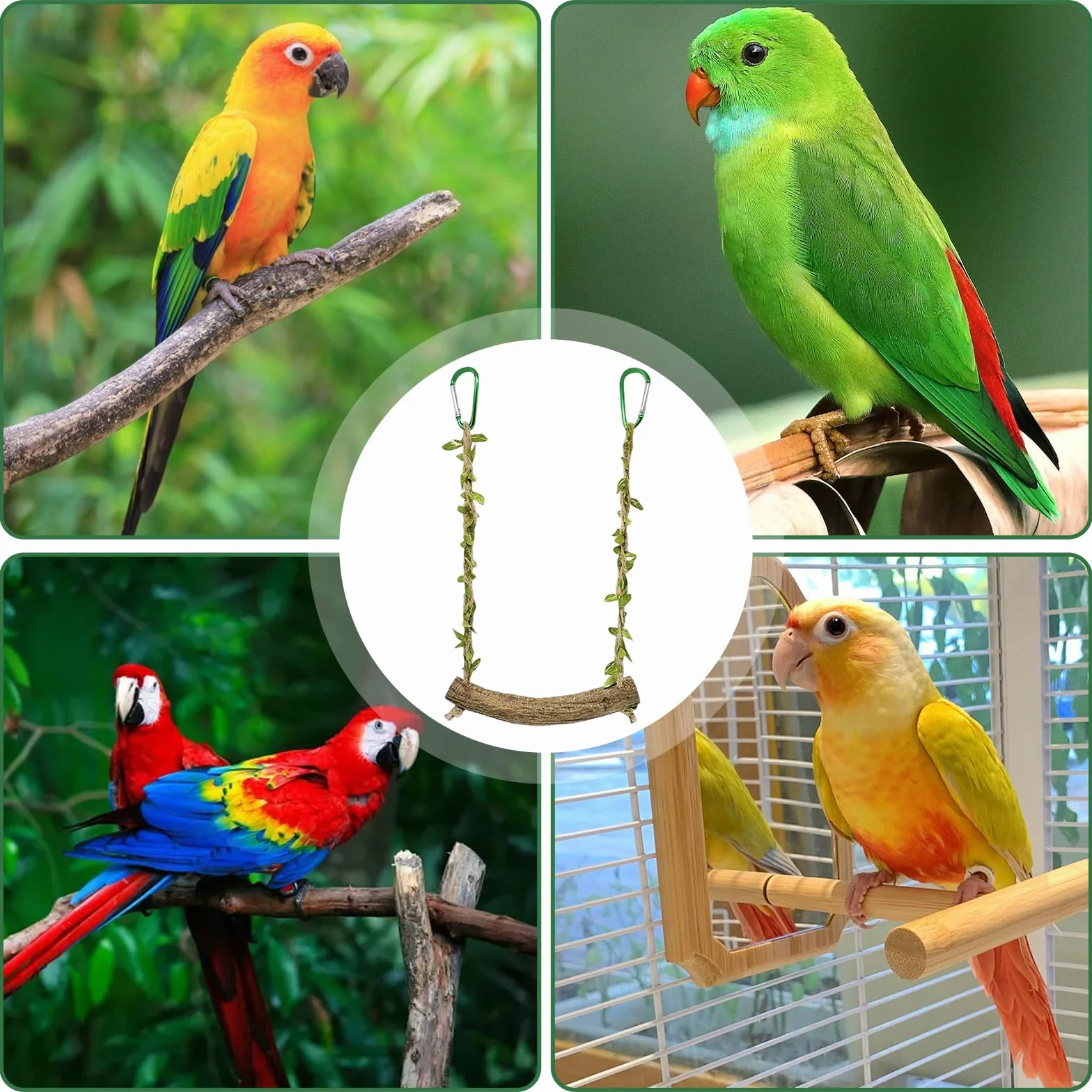 Perchoir Perroquet Balançoire Oiseaux Jouet Perruche Accessoires Cage Oiseaux Petite Moyenne Taille 2 Pièces