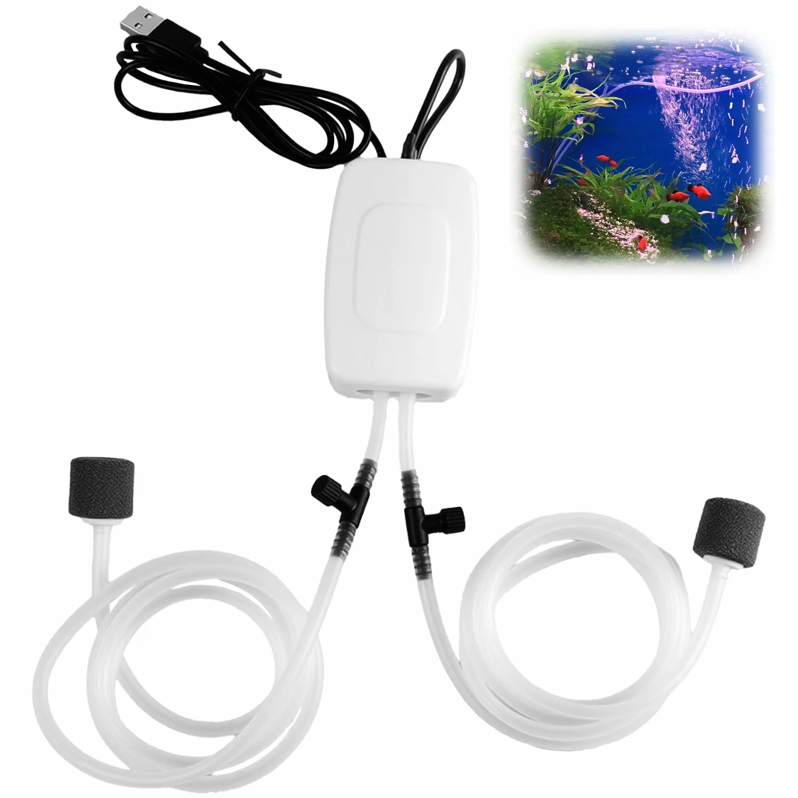 Pompe à air USB Double Pierre à air Mini Pompe à oxygène 1 W Portable pour Aquarium