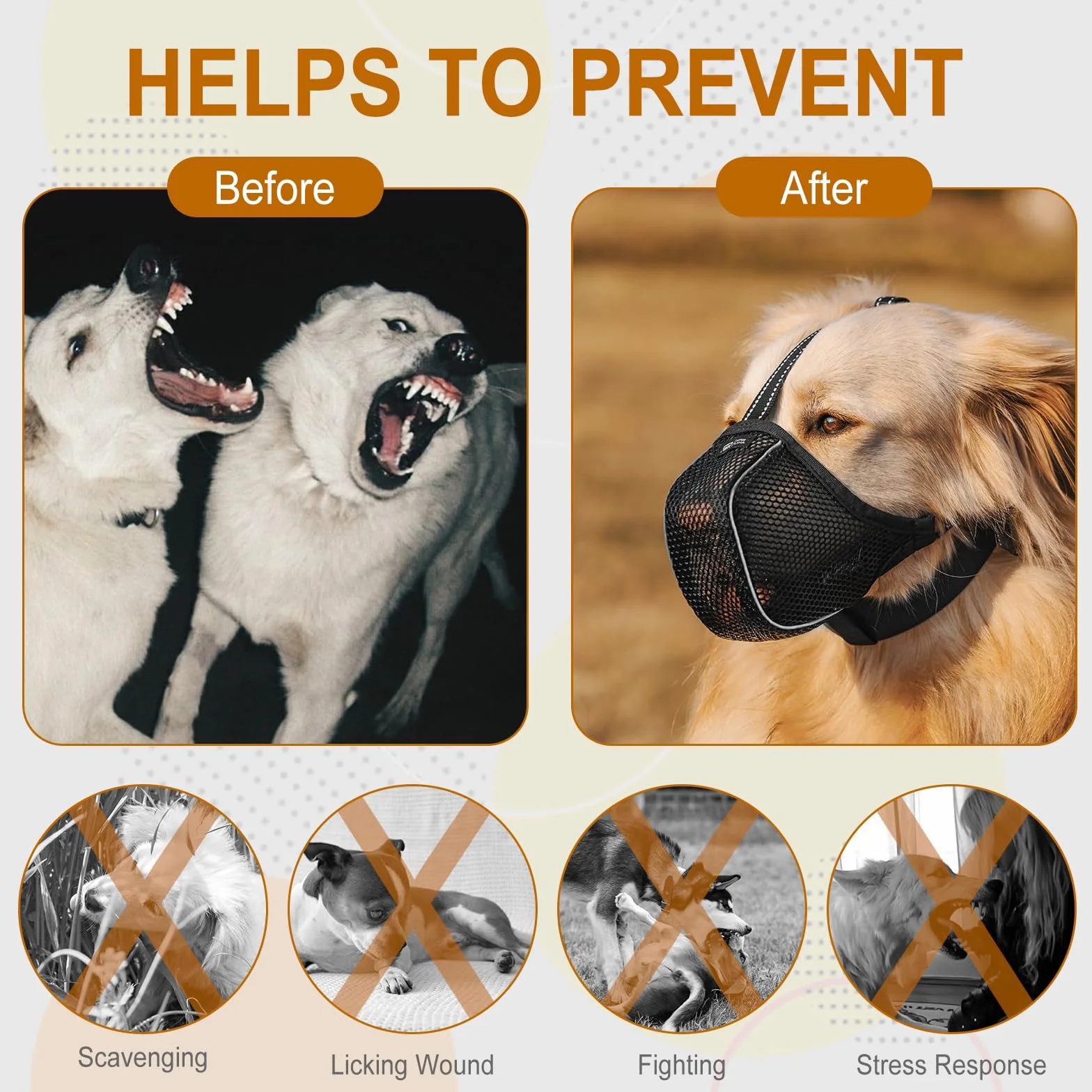 Arblina Museliere pour Chien, Muselière Respirante en Maille Douce pour Les Petits, Moyens et Grands Chiens, Muselière Ajustable Antidérapante avec Triple Sangle et Fil Réfléchissant, Noire