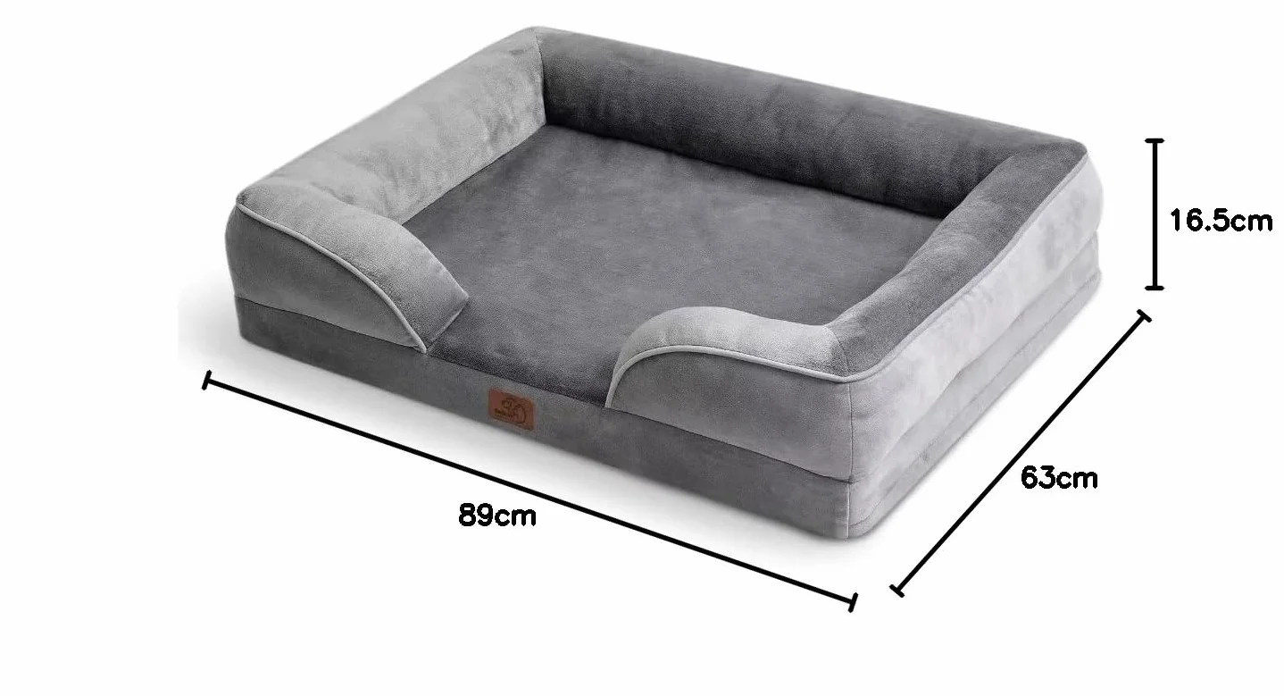 Bedsure Panier Chien Orthopédique Grande Taille 89x63x16.5 cm Lavable Anti-dérapant Gris