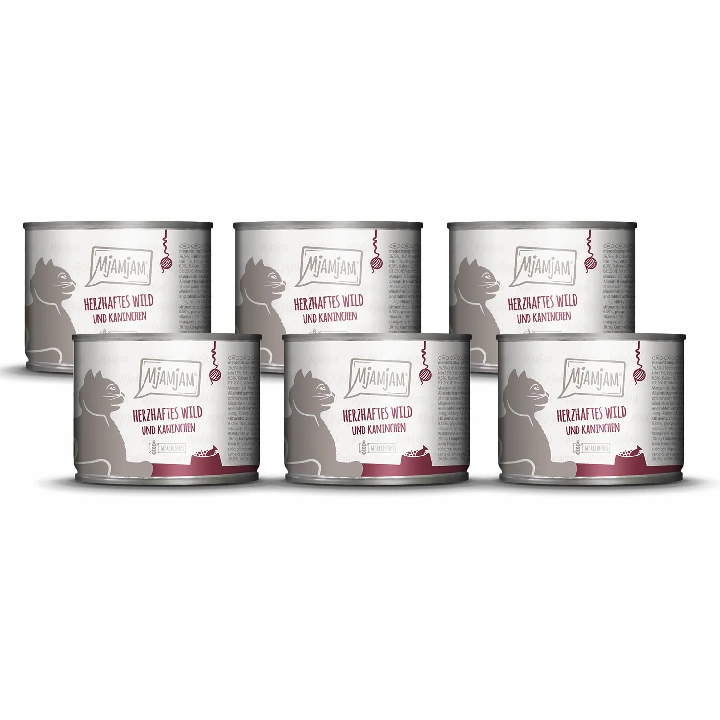 MjAMjAM - nourriture humide premium pour chats - gibier copieux et lapin aux myrtilles fruitées, paquet de 6 (6 x 200 g), sans céréales avec supplément de viande