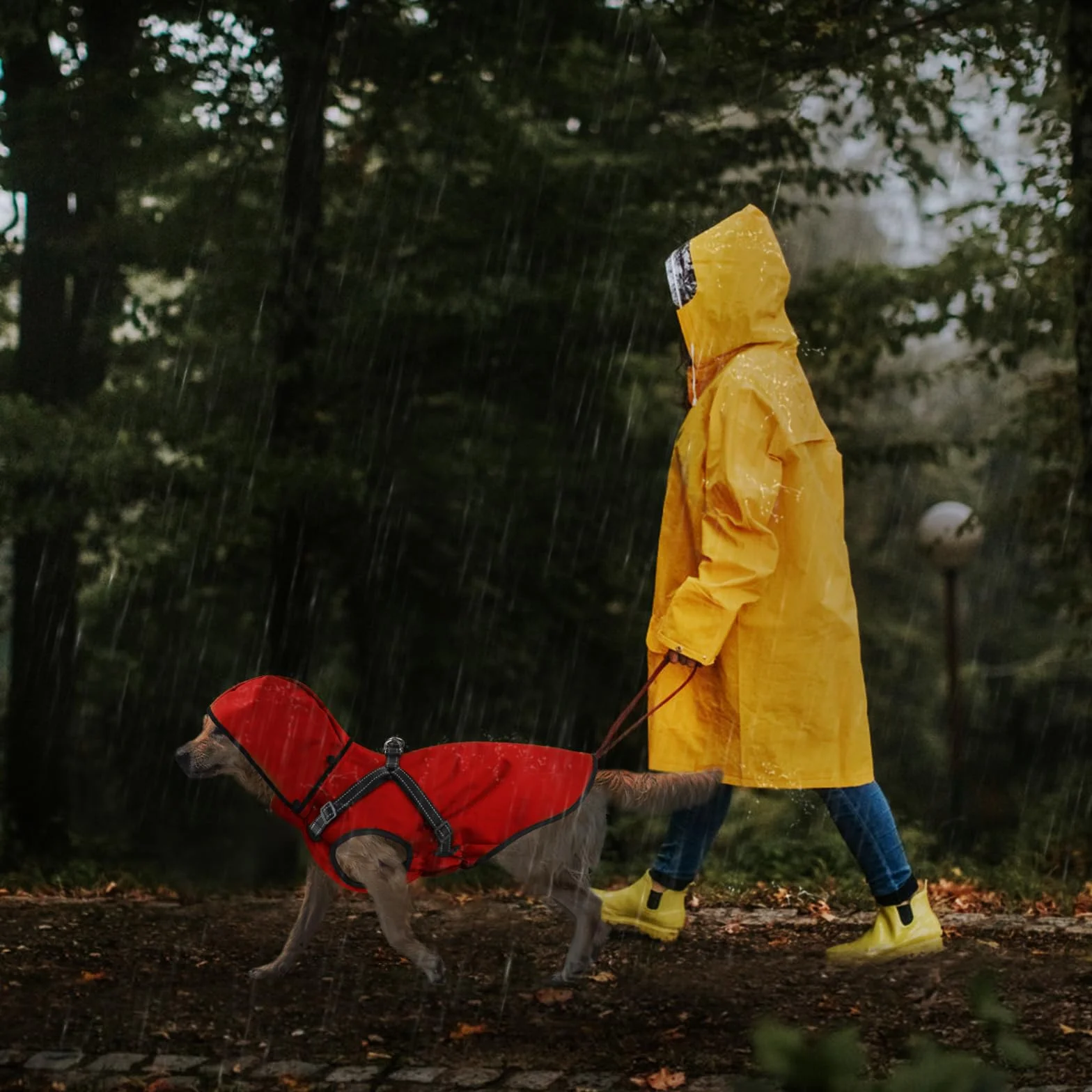 Manteau de Pluie imperméable pour Chien à Capuche réfléchissant Rouge L