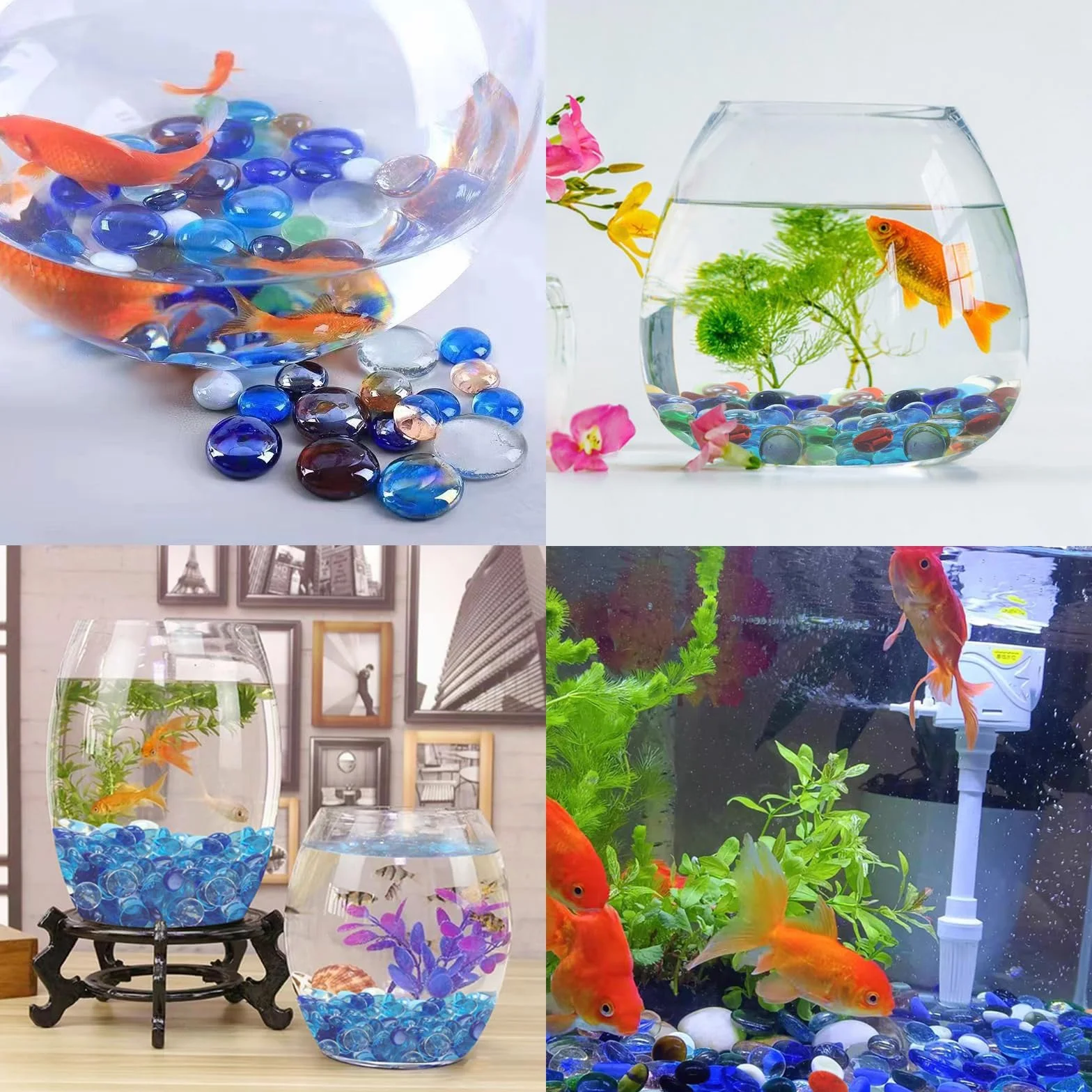 Galets en verre 340 g Petites billes plates pour aquariums