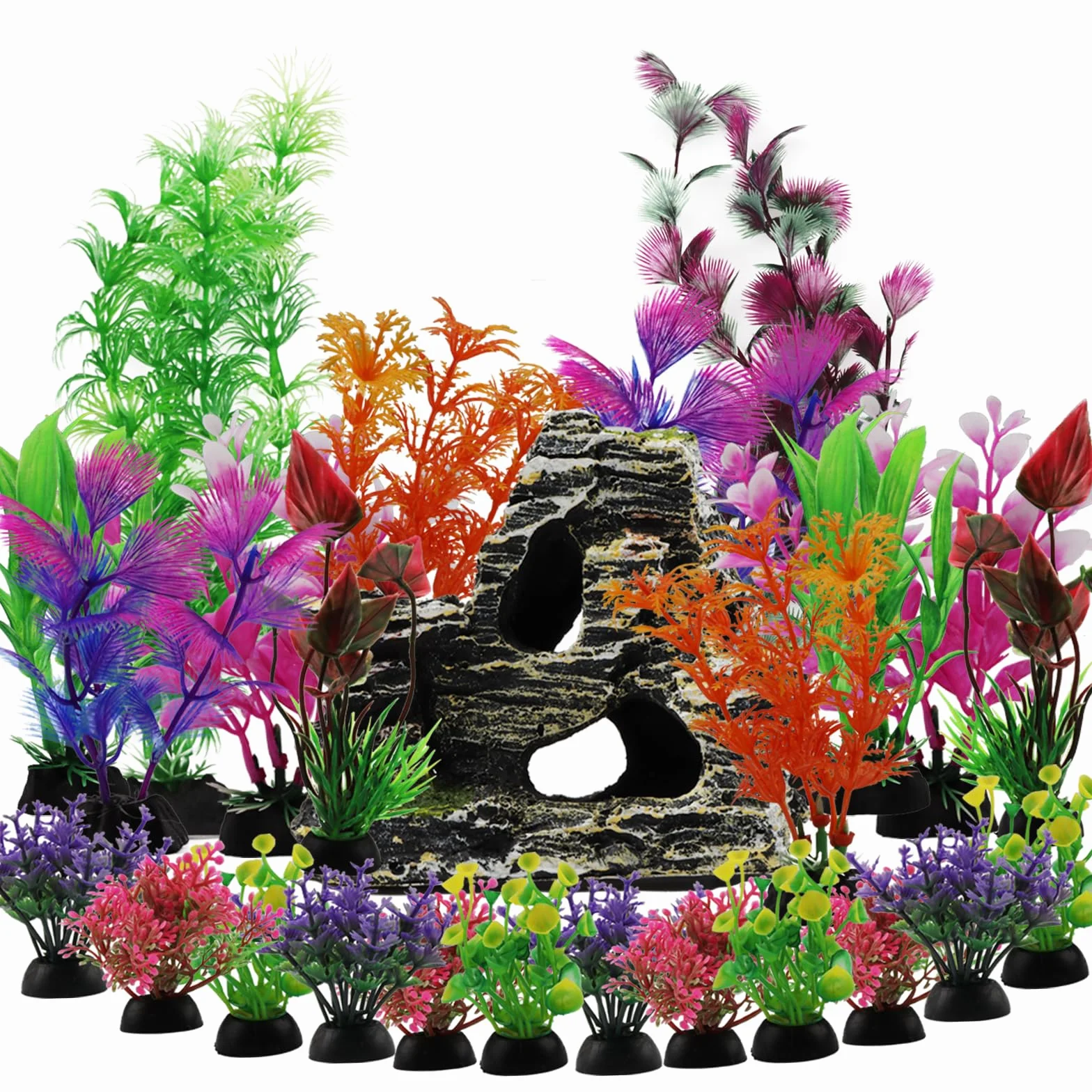QUOZUO 25 Pièces Décoration Aquarium Artificielle Plante Rocher Polyrésine Grotte Cachette Poissons