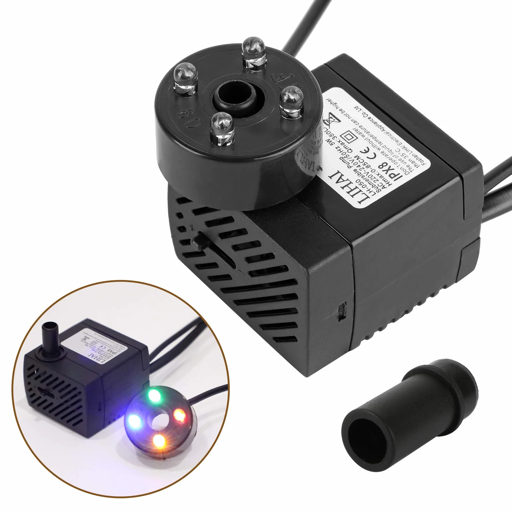 Mini pompe à eau LED 350 l/h 3,5 W submersible aquarium jardin fontaine rocaille 0,85 m
