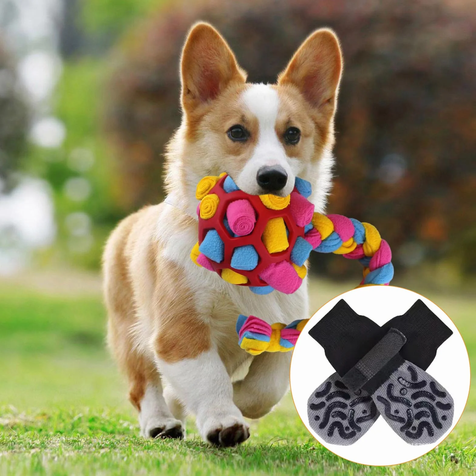 Chaussette Antidérapante Chien avec Bandes de Fixation Réglables, Renforcement en Caoutchouc, Double Face Antidérapante (L)