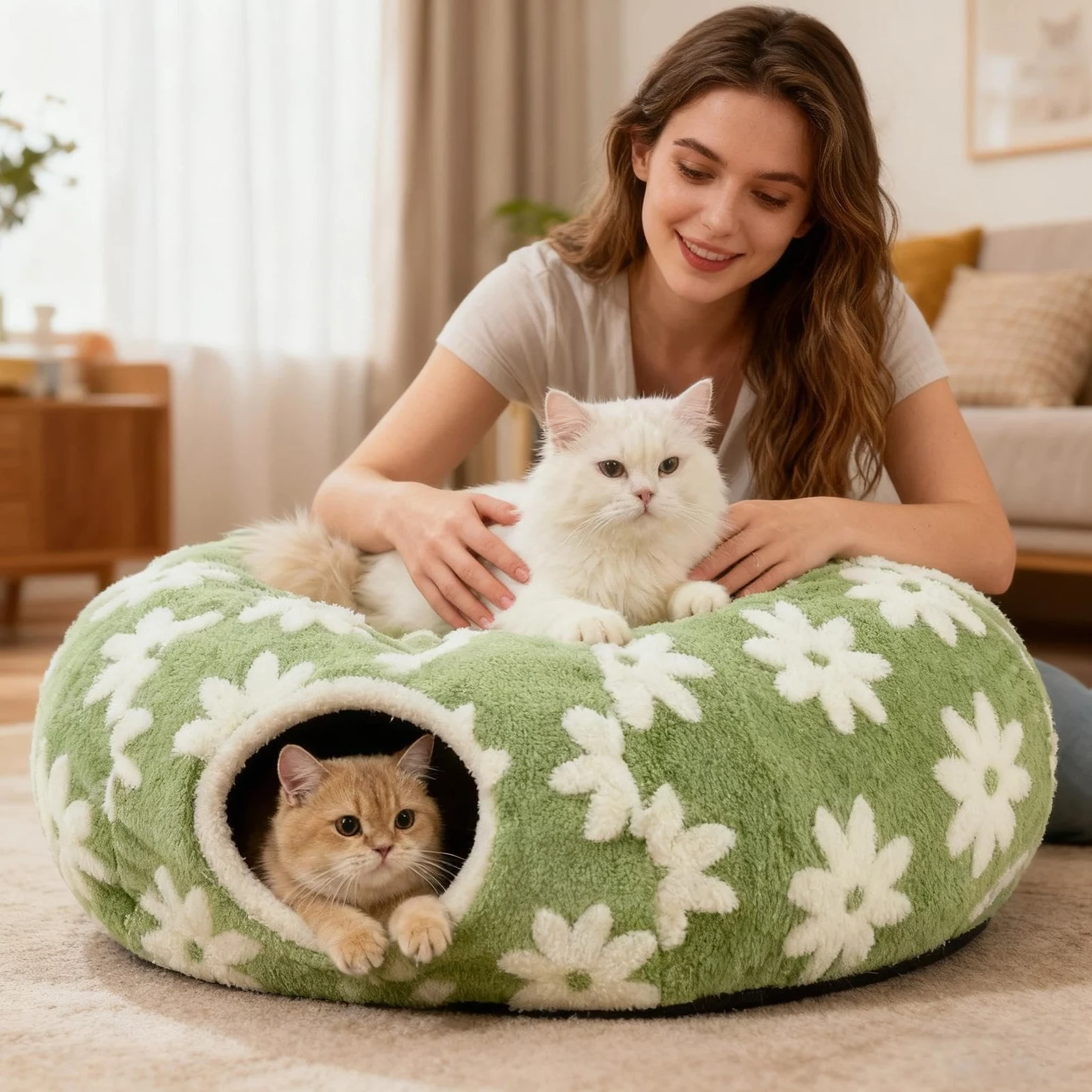 Tunnel pour Chat Jouet Cave en Peluche Lavable avec Balle | Jouet Tunnel Pour Chat Interactif Avec Design Pour Ramper Divertissement Mastication Intérieur Extérieur Lapin