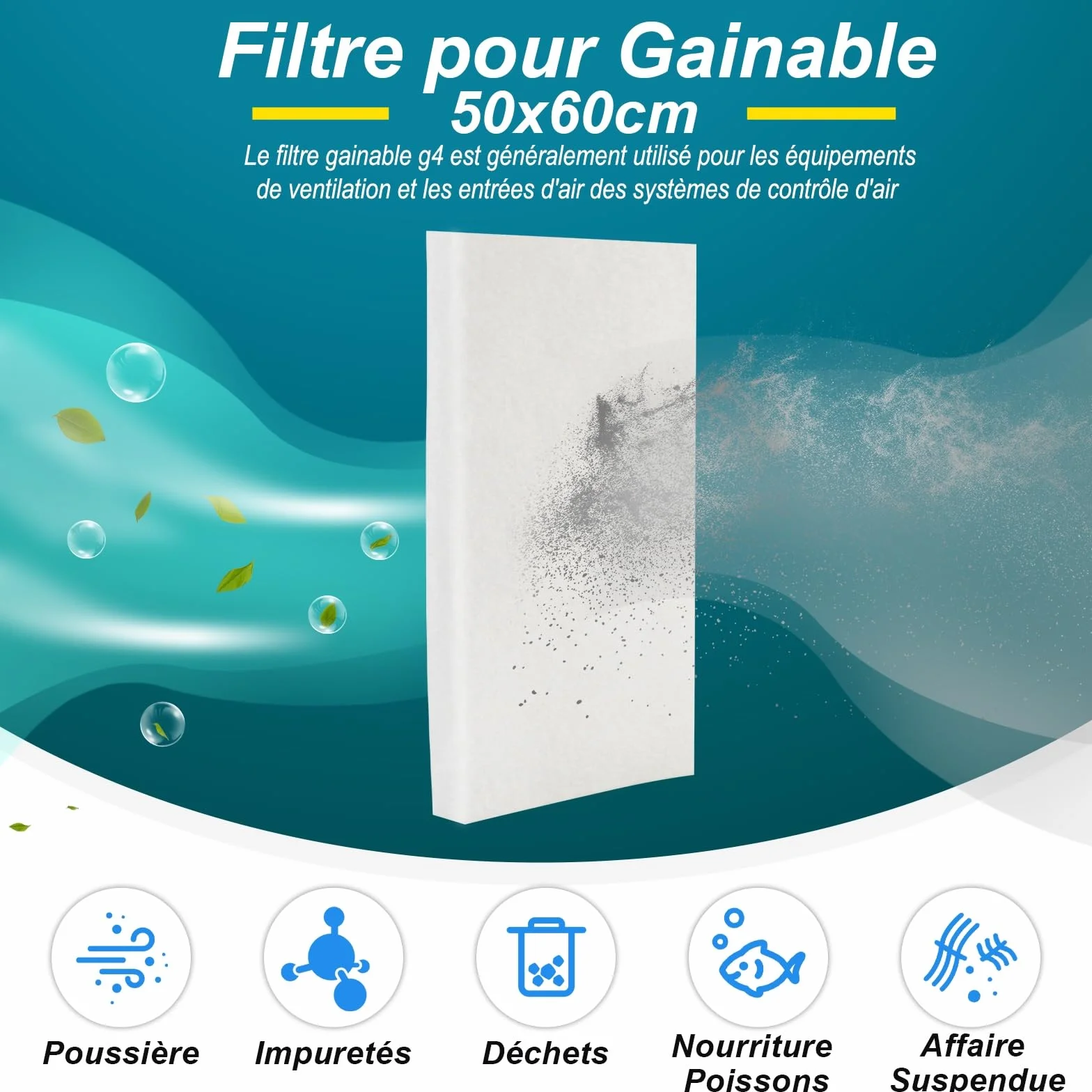 Filtre Grille de Reprise Gainable Lavable 50 x 60cm pour Industriel Poussière