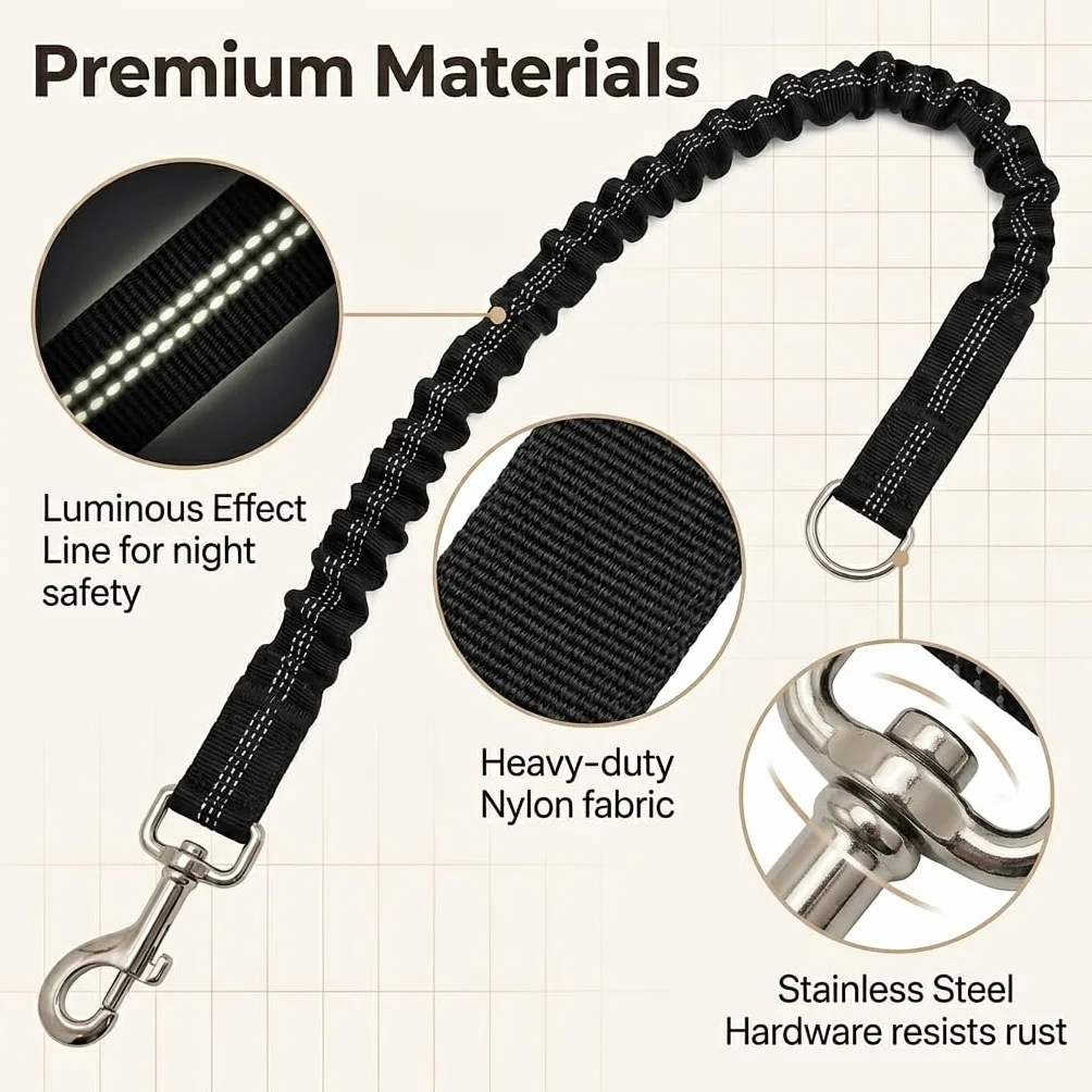 Ceinture Chien Voiture 75cm Réglable, Laisse de Sécurité Élastique en Nylon avec Amortisseur de Chocs, Attache Harnais Universelle Mousqueton Rotatif 360 Degrés pour Voyage et Transport, Noir