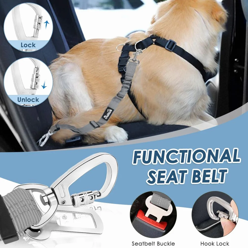 SlowTon Ceinture de sécurité pour Chien, Pack de 2 Ceintures de sécurité pour Chien, Laisse de Voiture élastique réglable, Tampon élastique renforcé, Lien de sécurité réfléchissant Nylon pour Animaux