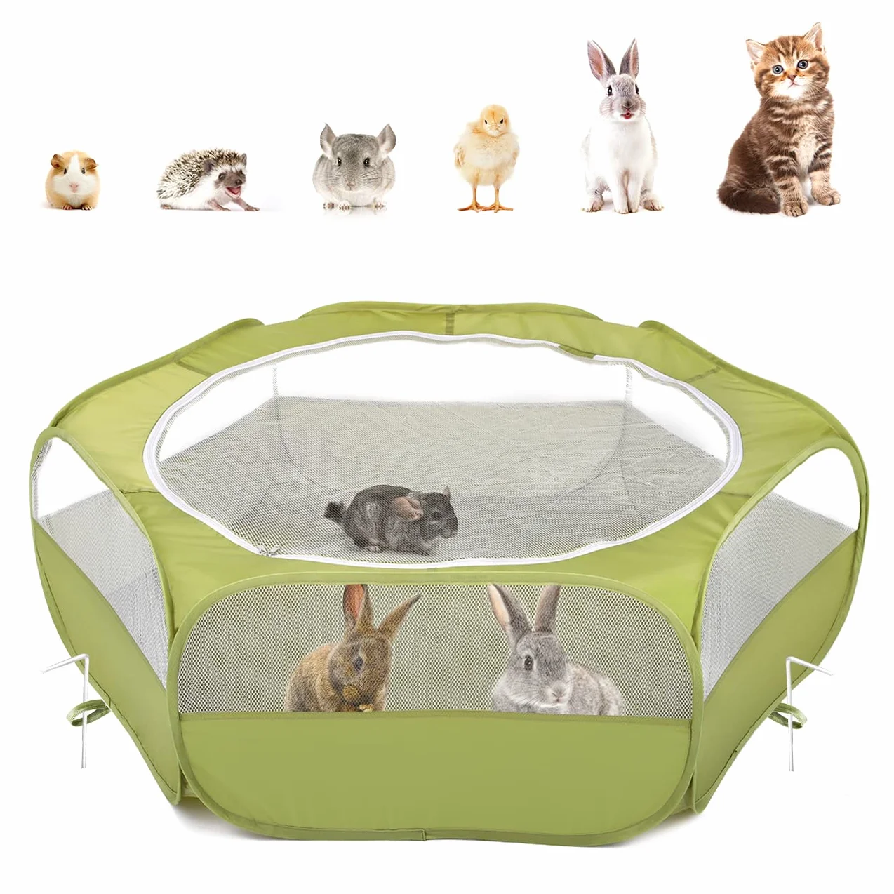 Pawaboo Parc pour Petits Animaux, Enclos Pliable Parc avec Fermeture Éclair pour Animal de Compagnie, Cages Tente Clôture d'exercice Transparente Respirante pour Chien, Chat, Lapin - Vert d'Avocat
