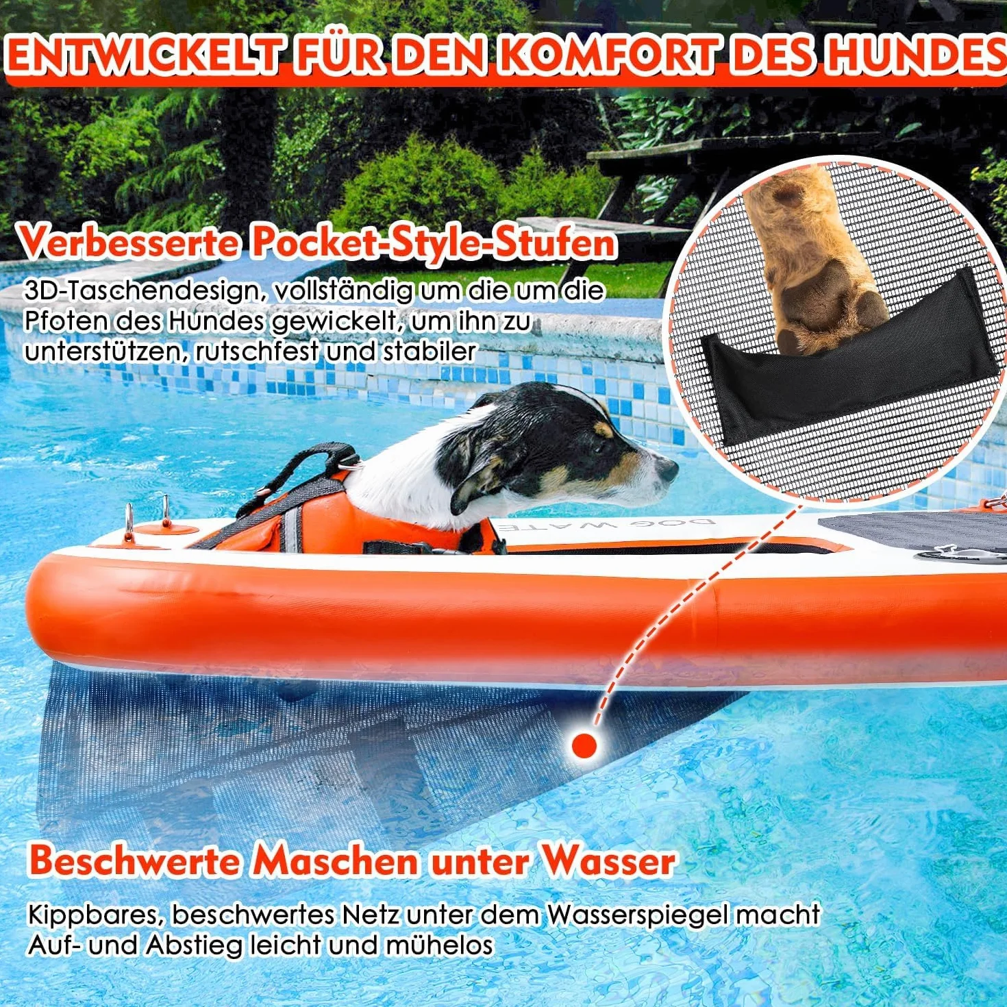 Rampe d'eau extra large pour chien, échelle antidérapante pour piscine, quai et bateau 68 kg